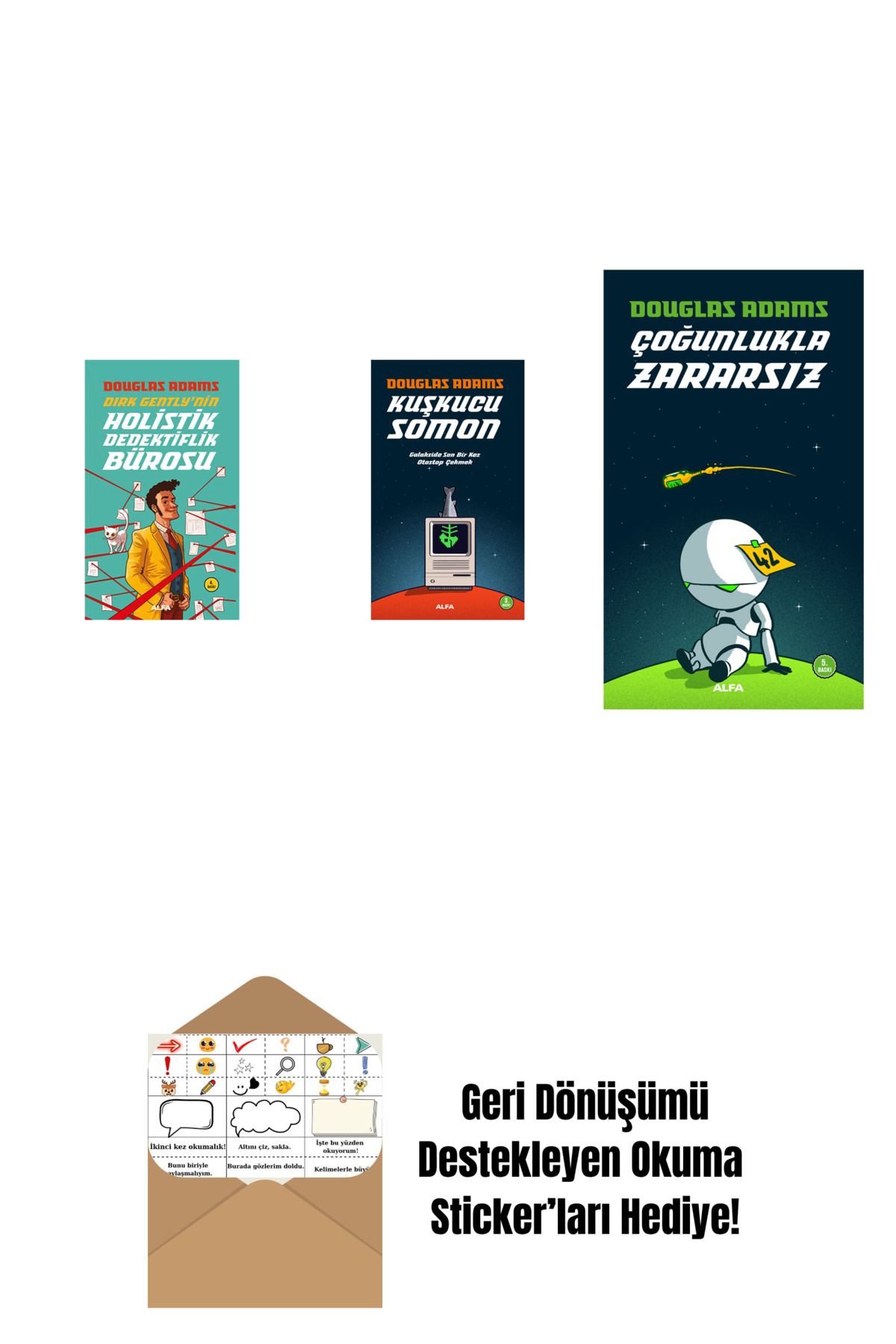 Alfa Yayınları Douglas Adams 3 Kitap Set + Okuma Sticker'ları