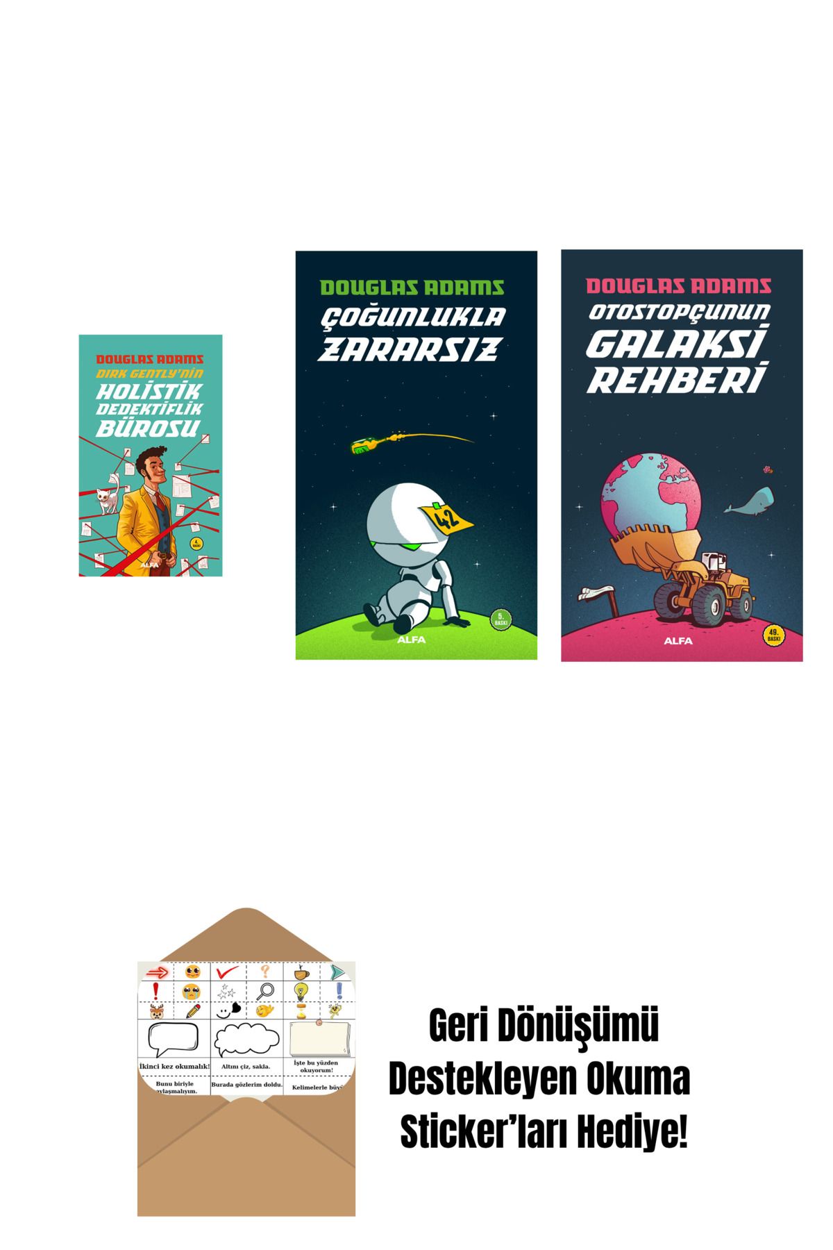 Alfa Yayınları Douglas Adams 3 Kitap Set + Okuma Sticker'ları