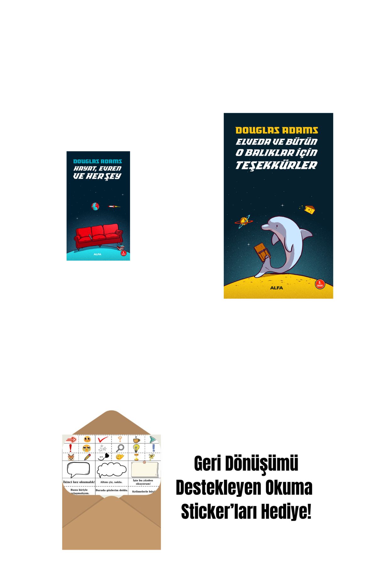 Alfa Yayınları Hayat Evren ve Her Şey + Elveda ve Bütün O Balıklar İçin Teşekkürler + Okuma Sticker'ları