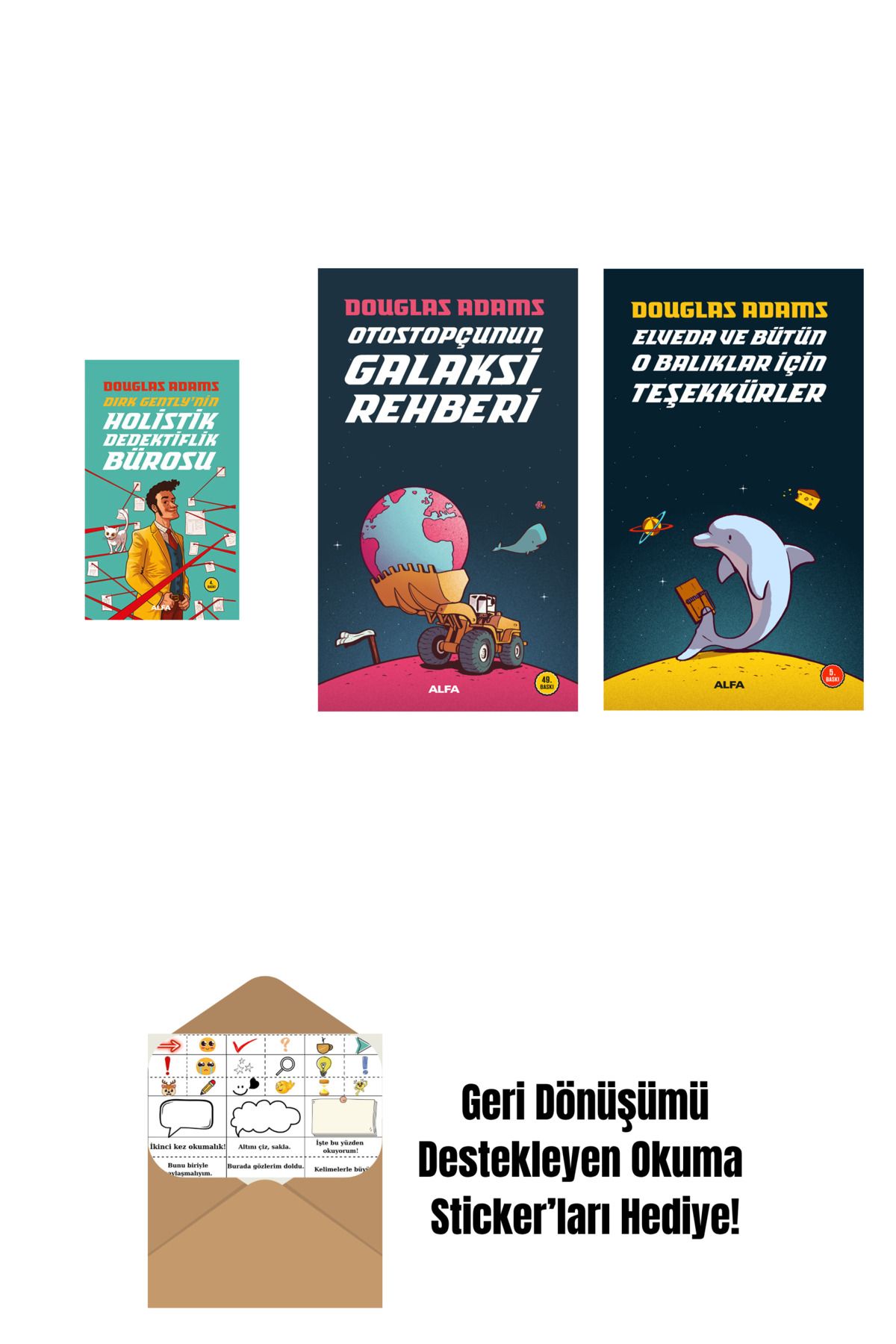 Alfa Yayınları Douglas Adams 3 Kitap Set + Okuma Sticker'ları