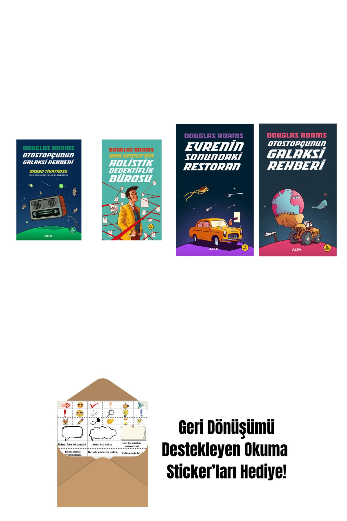 Alfa Yayınları Douglas Adams 4 Kitap Set + Okuma Sticker'ları