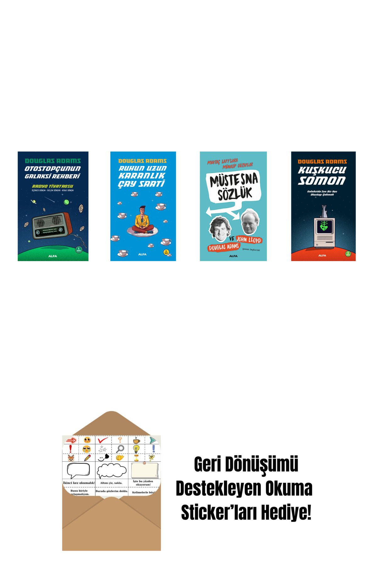 Alfa Yayınları Douglas Adams 4 Kitap Set + Okuma Sticker'ları