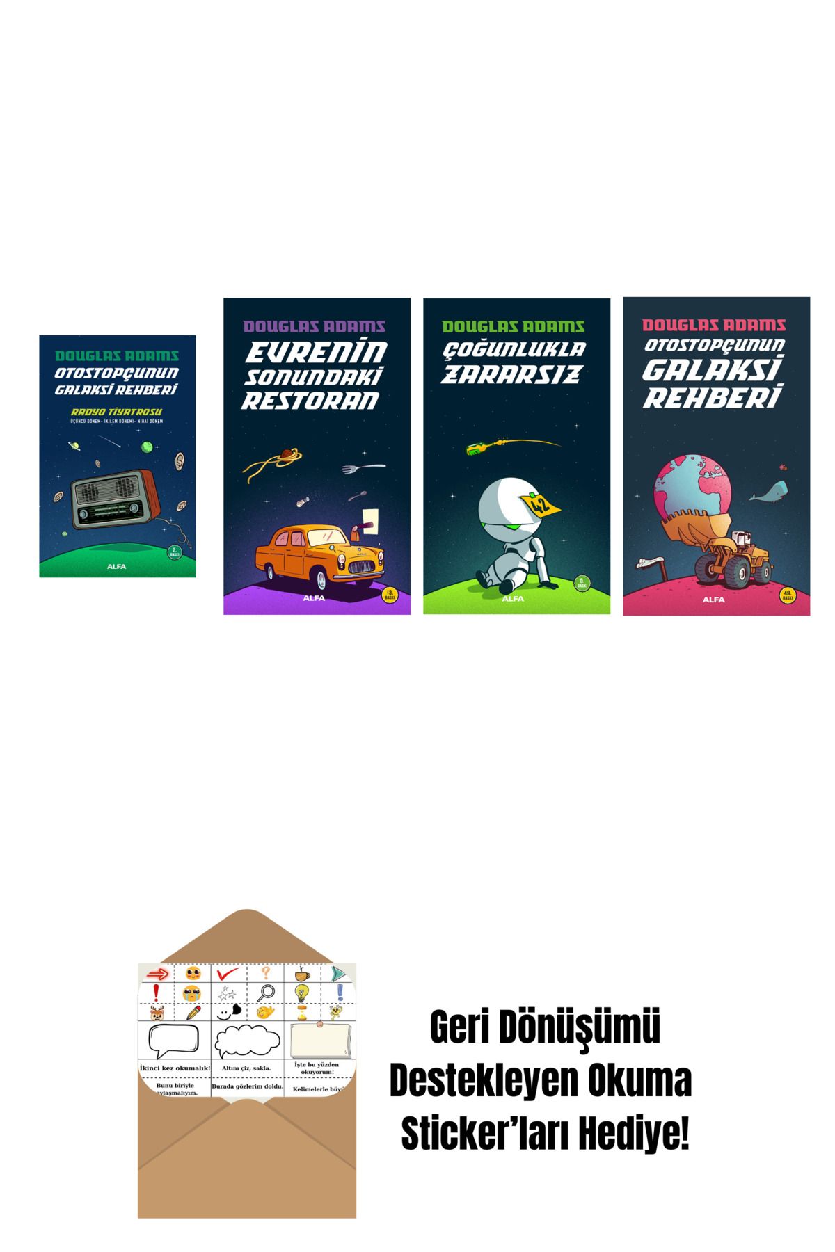 Alfa Yayınları Douglas Adams 4 Kitap Set + Okuma Sticker'ları