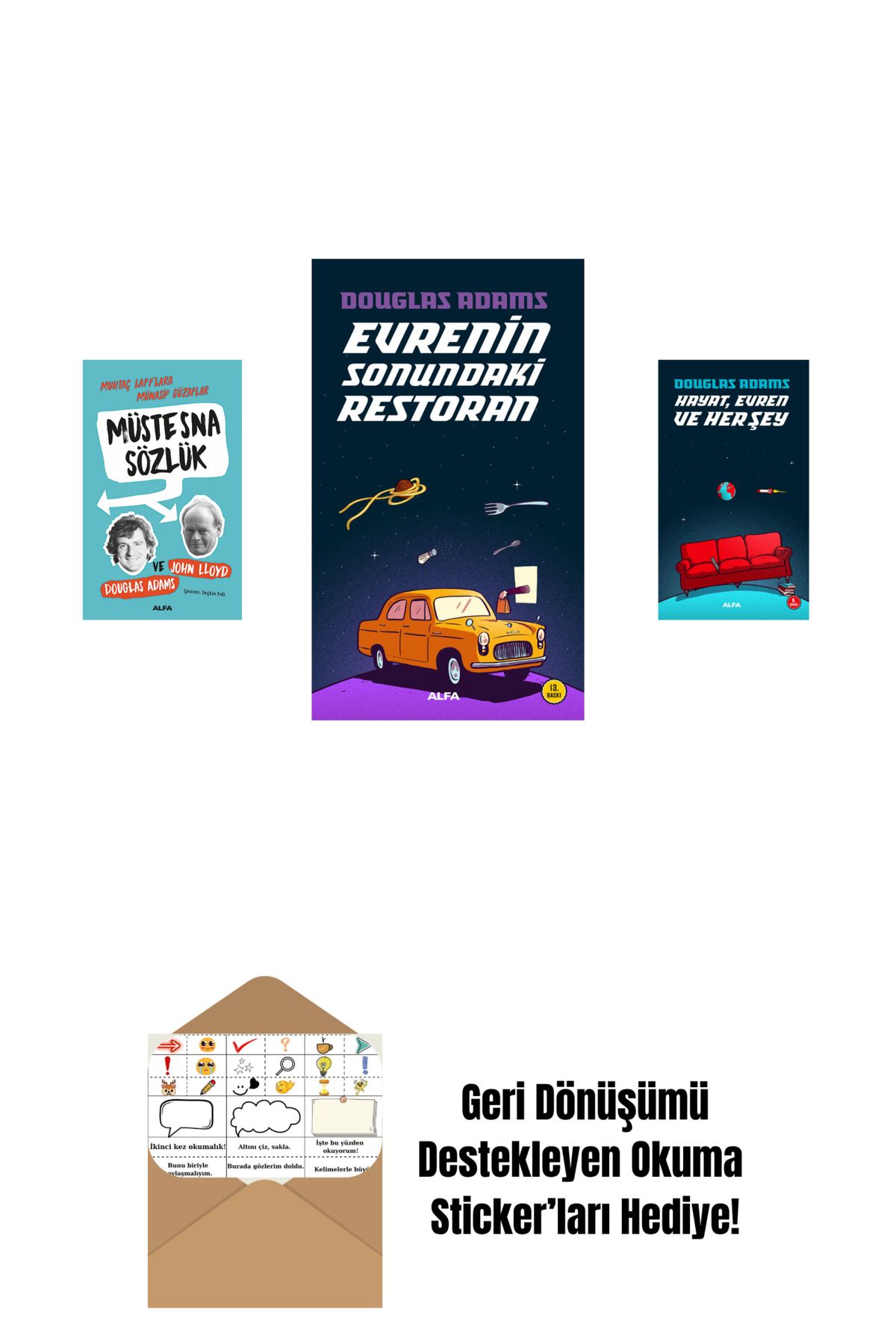 Alfa Yayınları Douglas Adams 3 Kitap Set + Okuma Sticker'ları