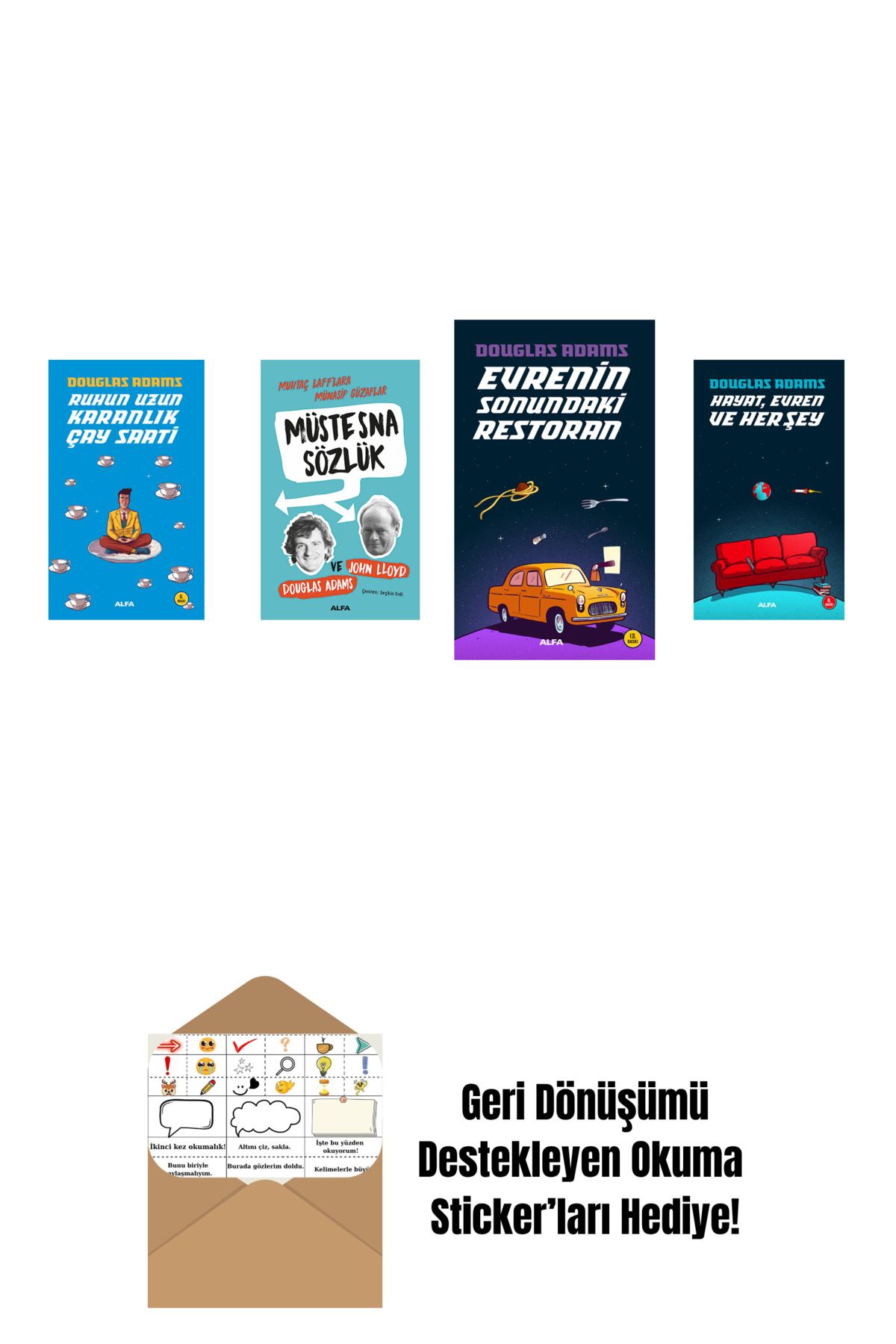 Alfa Yayınları Douglas Adams 4 Kitap Set + Okuma Sticker'ları