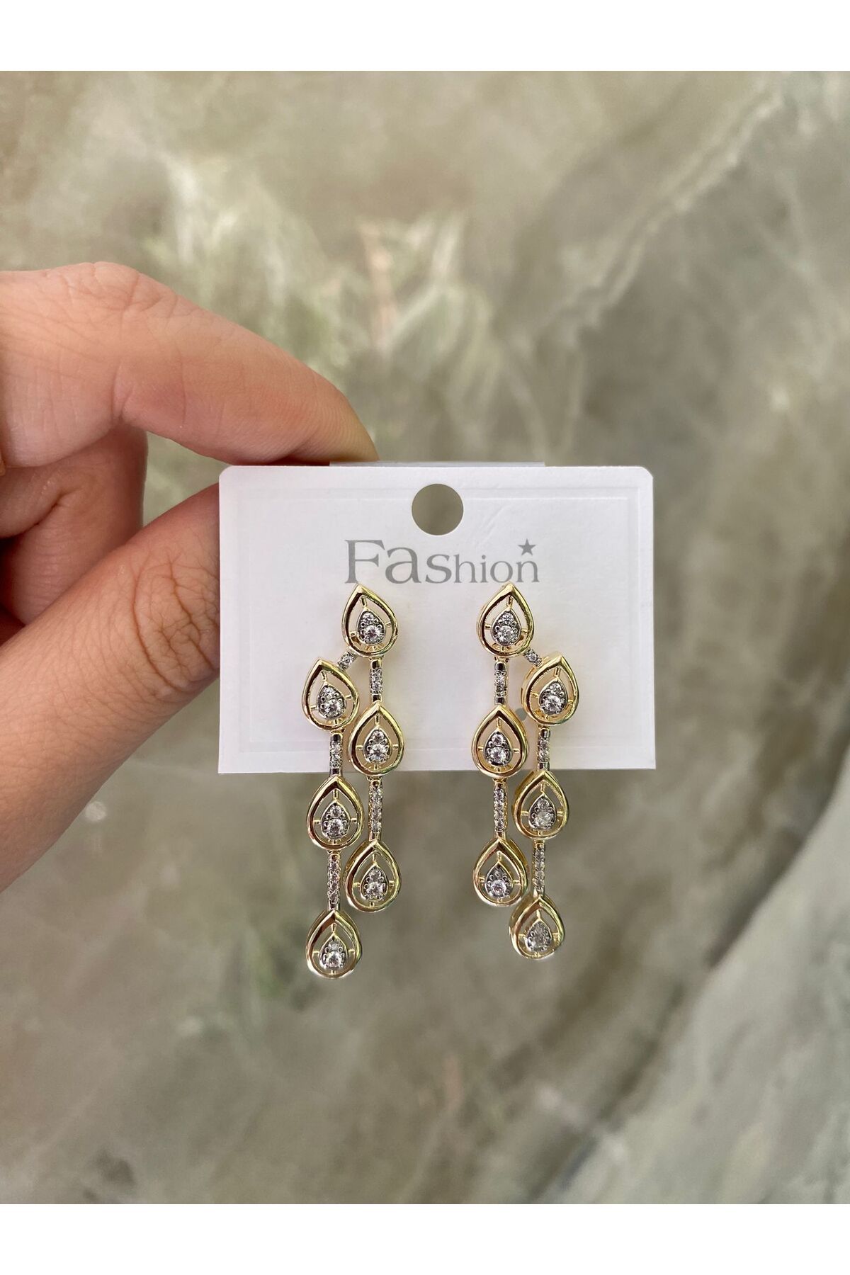 sain jewelry kadın vip özel model zirkon taşlı gold küpe