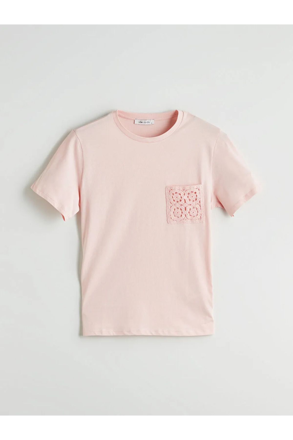 LC Waikiki LCW Vision Pembe Bisiklet Yaka Dantel Cepli Kadın Tişört