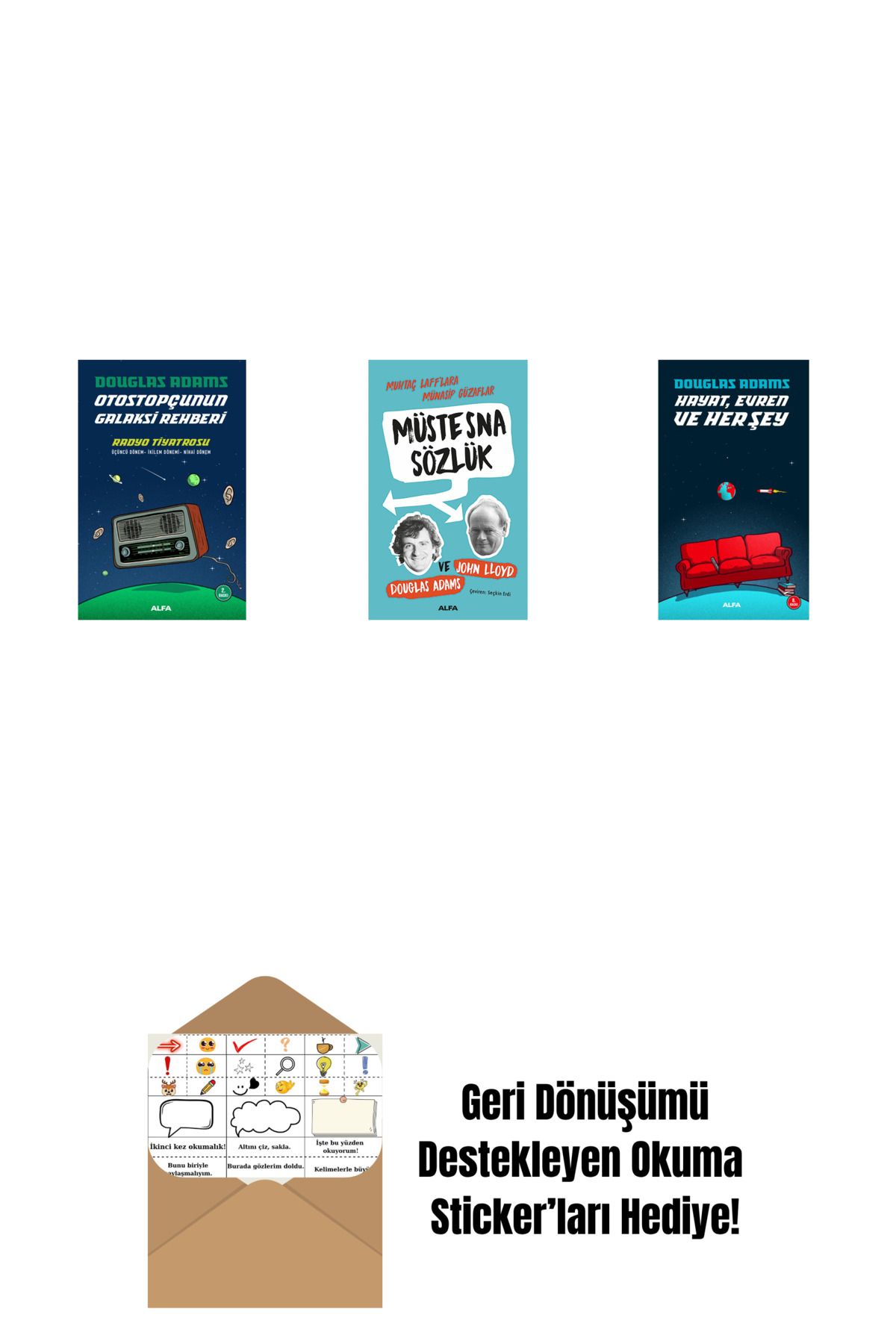 Alfa Yayınları Douglas Adams 3 Kitap Set + Okuma Sticker'ları