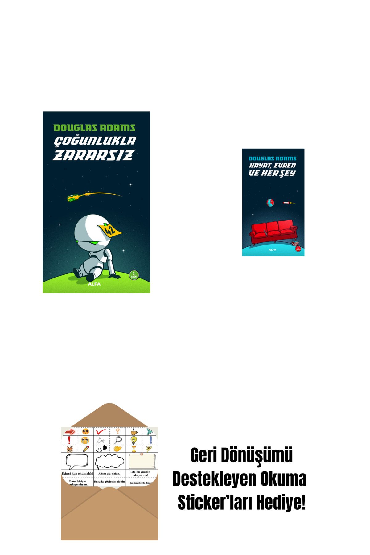 Alfa Yayınları Çoğunlukla Zararsız + Hayat Evren ve Her Şey + Okuma Sticker'ları