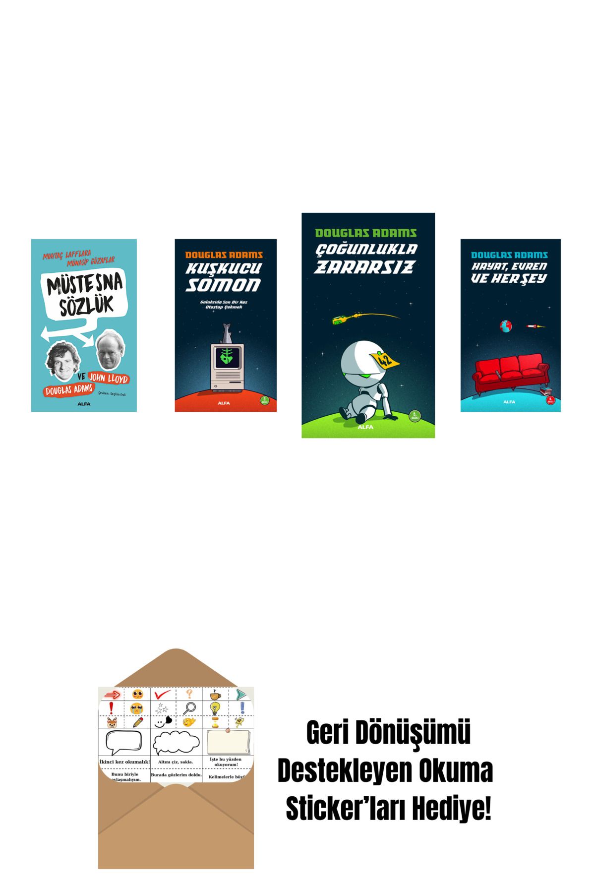 Alfa Yayınları Douglas Adams 4 Kitap Set + Okuma Sticker'ları