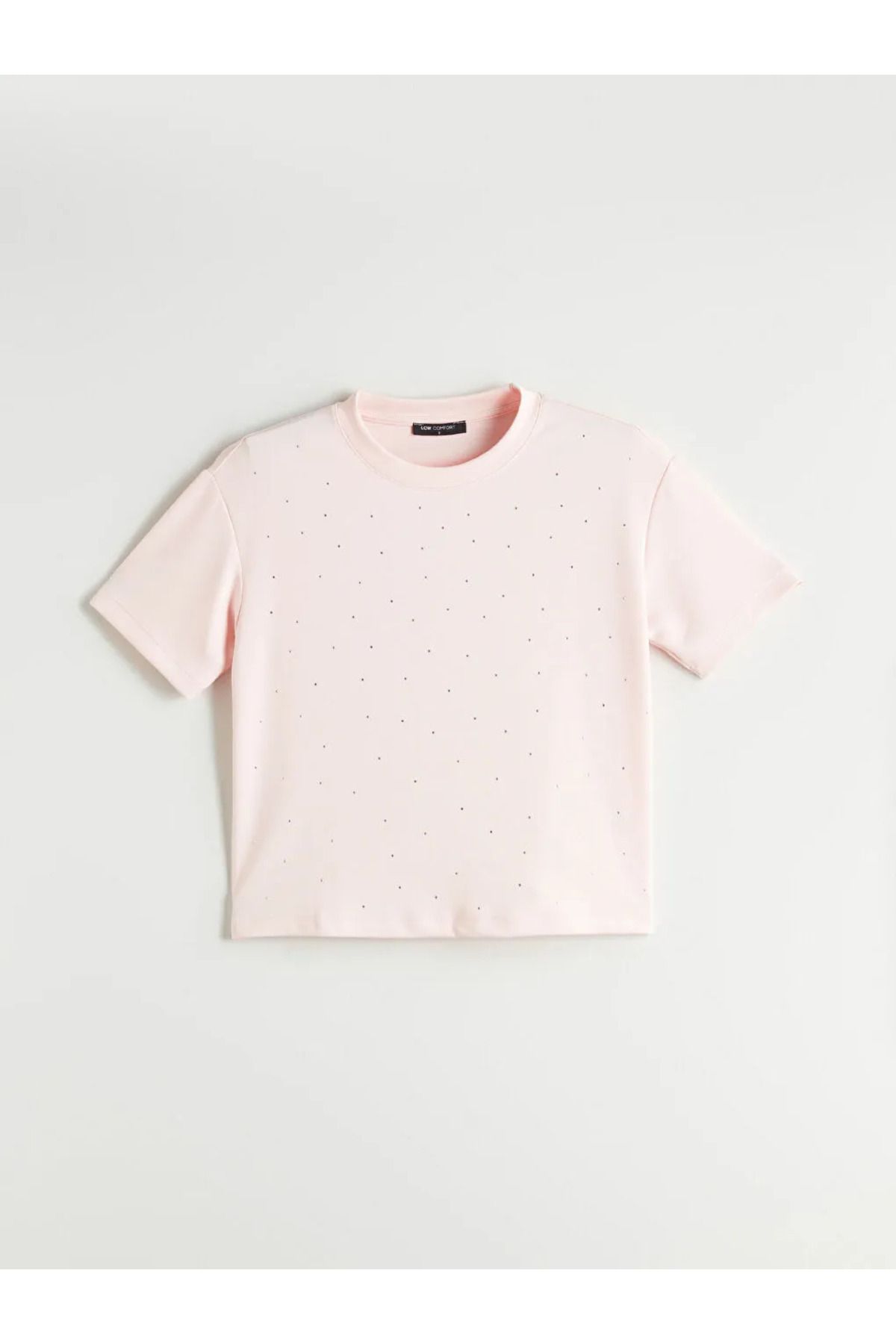 LC Waikiki LCW Comfort Pembe Bisiklet Yaka Taşlı Kadın Tişört