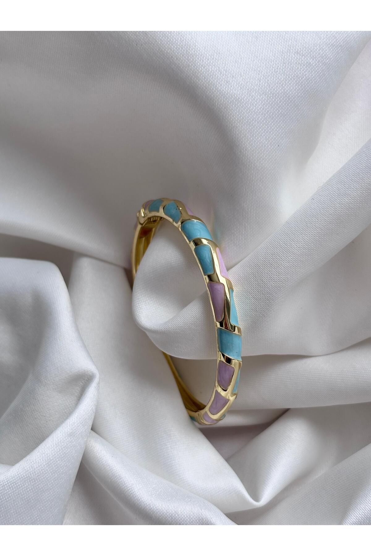 Bellamy Jewelry Mineli İnce Vintage Bilezik - Turkuaz/Pembe