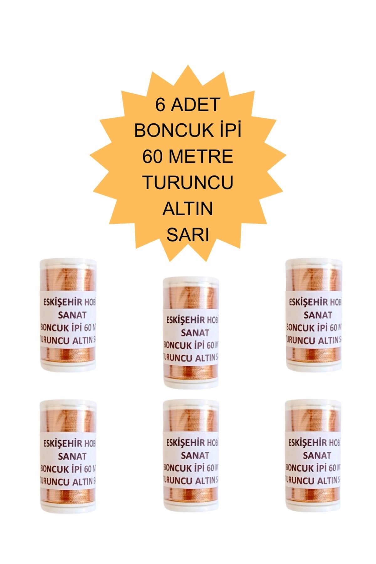 Eskişehir hobi sanat 6 Adet 60 Metre Turuncu Altın Sarı Renk Kum Boncuk ipi Boncuk İşleme ipi Miyuki ipi