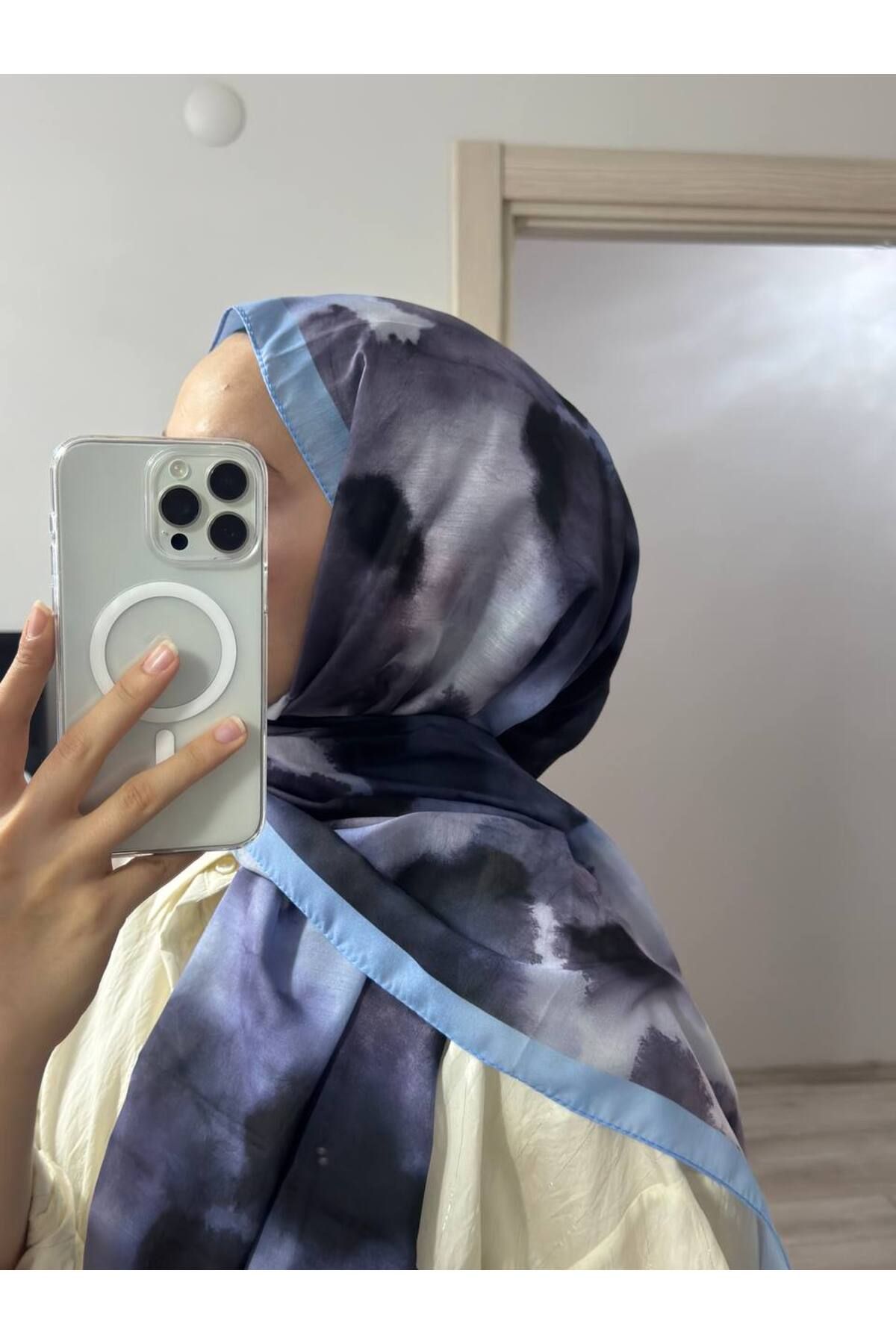 Hafsa Scarfs BOHEM DESEN VUAL ŞAL MAVİ