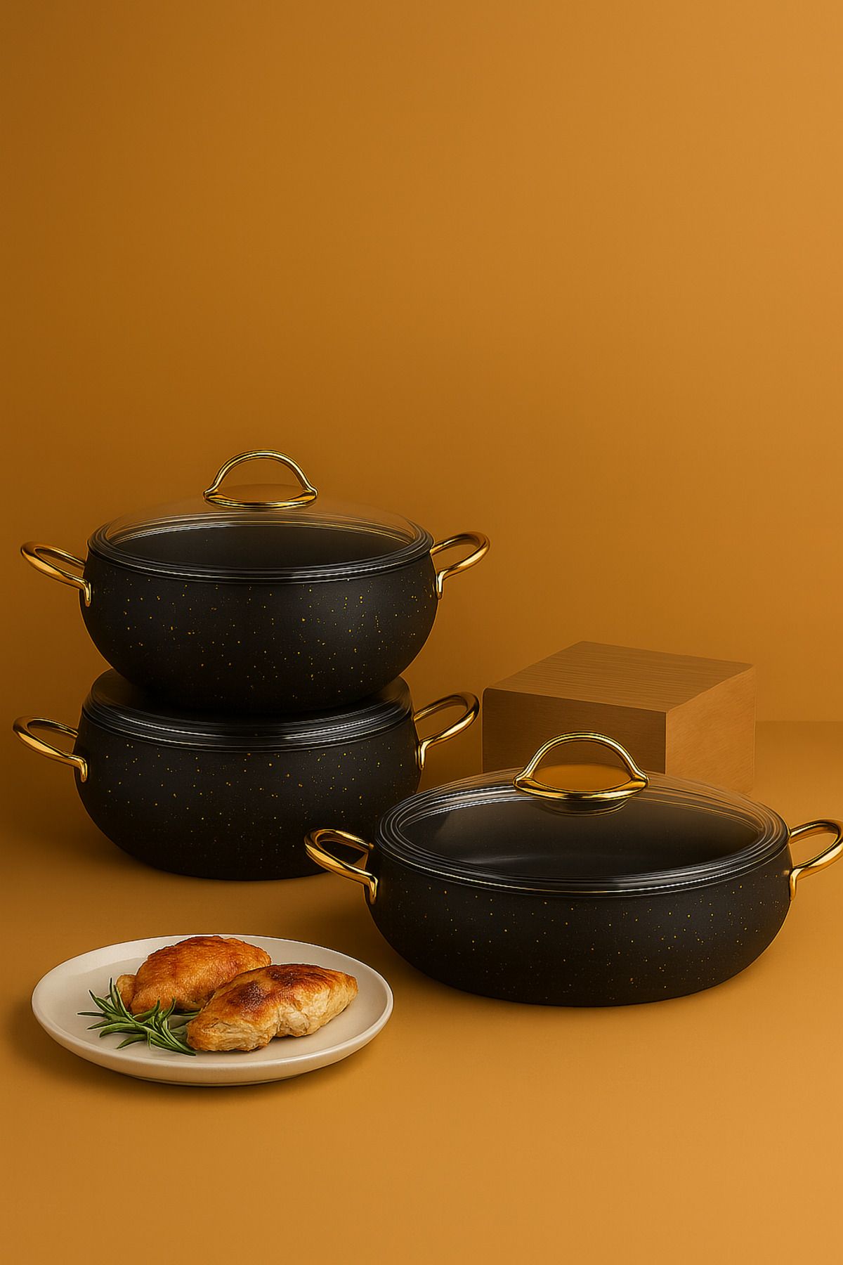 YUNUSOĞLU HOME Granit 3 Parça Tencere Set 2.5 Litre x 5.5 Litre x 7.5 Litre Yanmaz Yapışmaz Taban