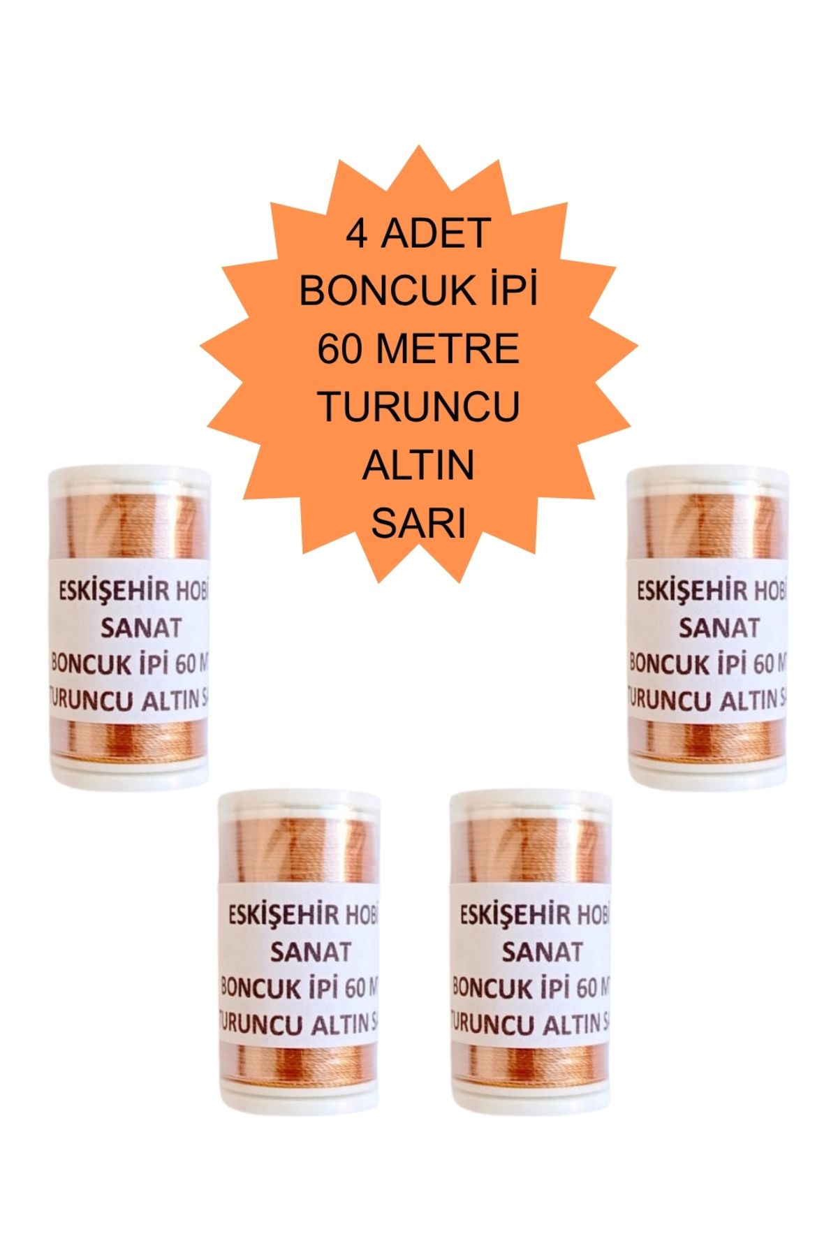 Eskişehir hobi sanat 4 Adet 60 Metre Turuncu Altın Sarı Renk Kum Boncuk ipi Boncuk İşleme ipi Miyuki ipi