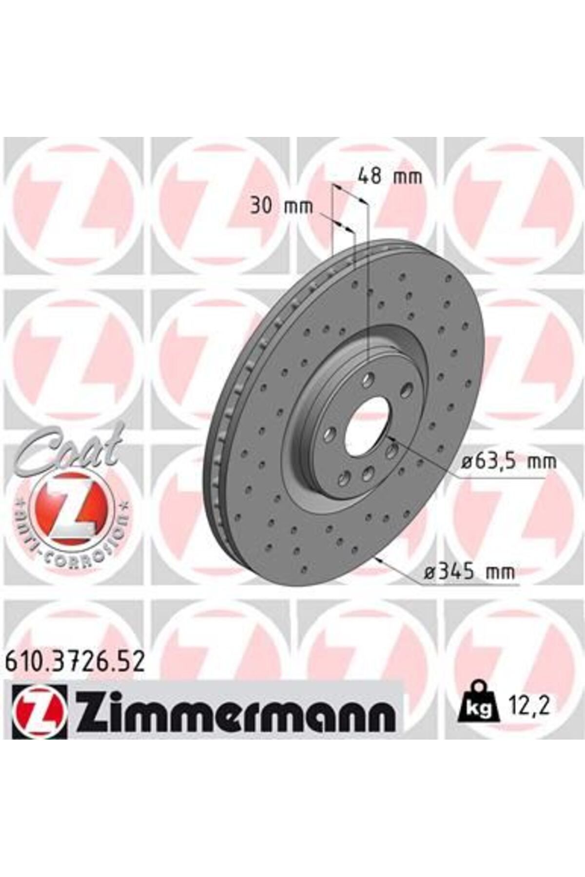 Zimmermann ÖN FREN DİSKİ ADET S60 III S90 II V60 IIV90 II XC40 XC60 II XC90 II 17 DELİKLİ --DF6939S 345 CAP