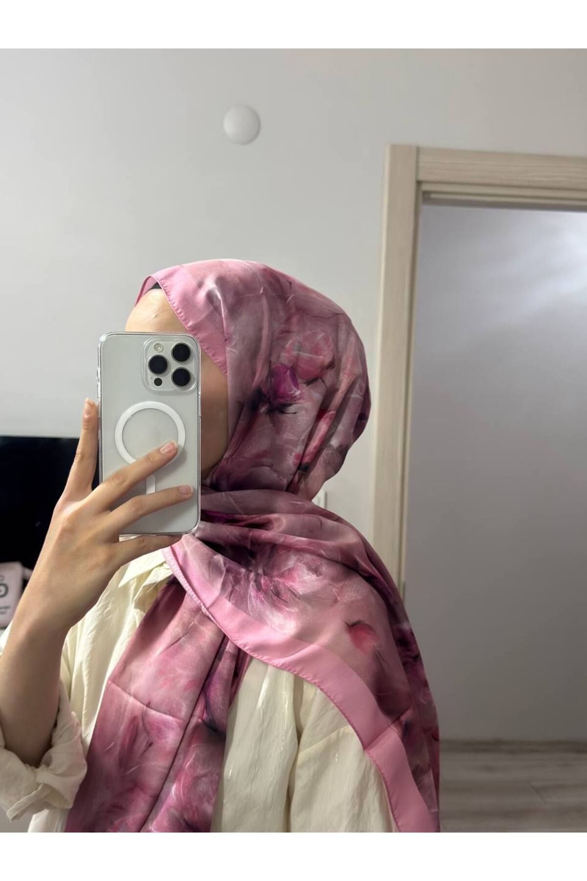 Hafsa Scarfs DESENLİ KONFORT VUAL ŞAL PEMBE