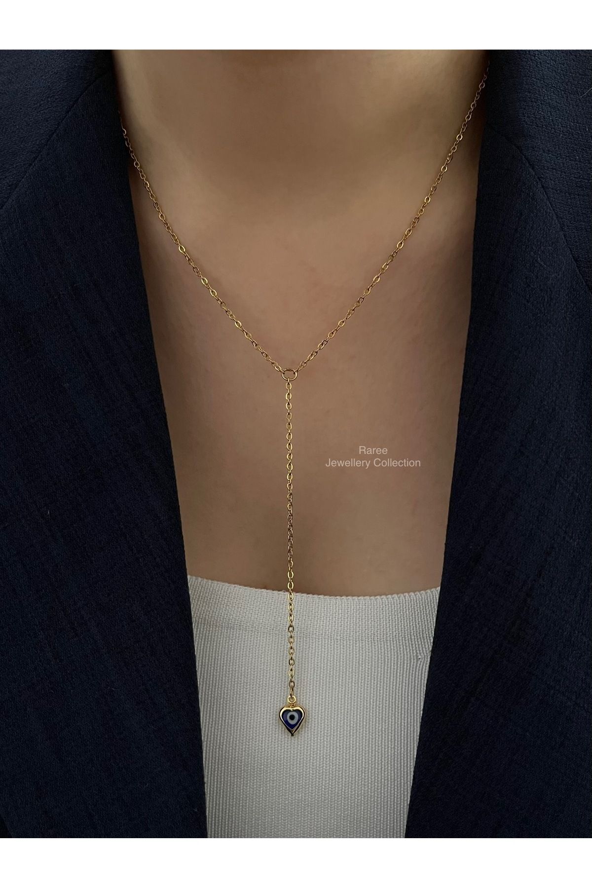 Raree Jewellery Kalpli nazarlık detaylı çelik zincirli y kolye