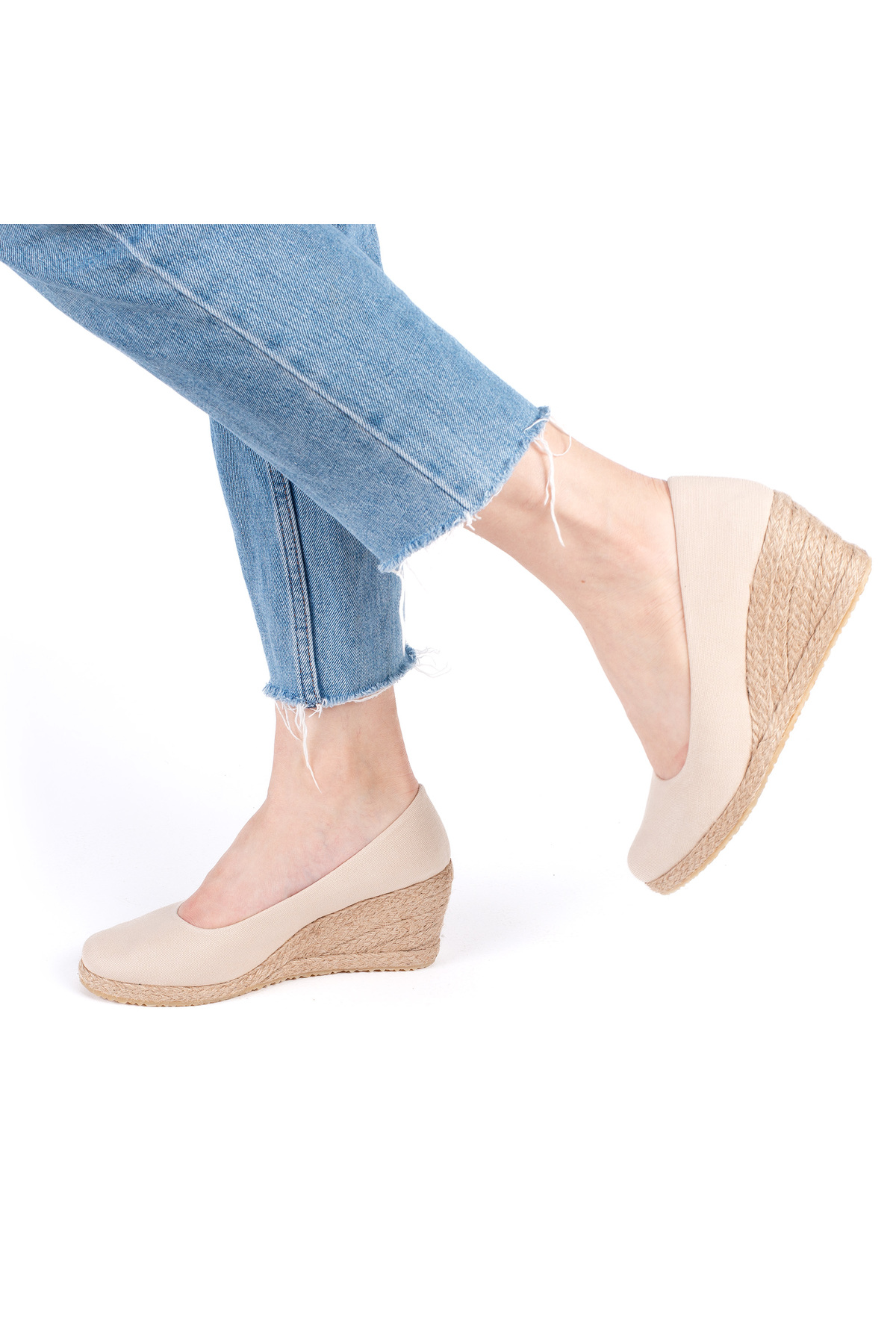 Real Handmade Wicker Linen Espadrill Filling Heel Handmade