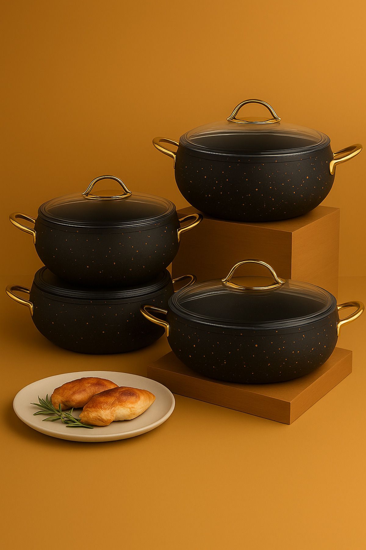 YUNUSOĞLU HOME Granit 3 Parça Tencere Seti 2.5 Litre x 4.5 Litre x 5.5 Litre x 7.5 Litre , Yanmaz Yapışmaz Taban
