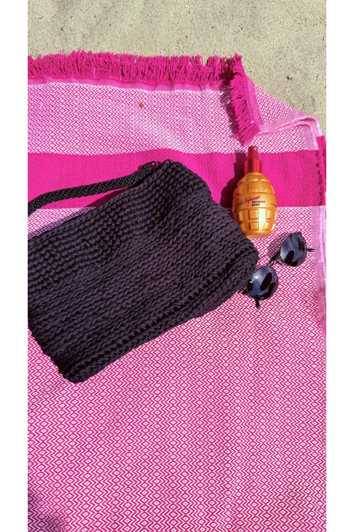 PIRILTISHOP siyah kulplu örgü çanta