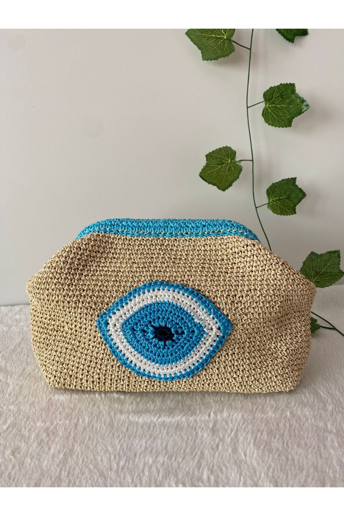 gecekusuhandmade El Örgüsü Hasır Burslu Nazar Kadın Çanta
