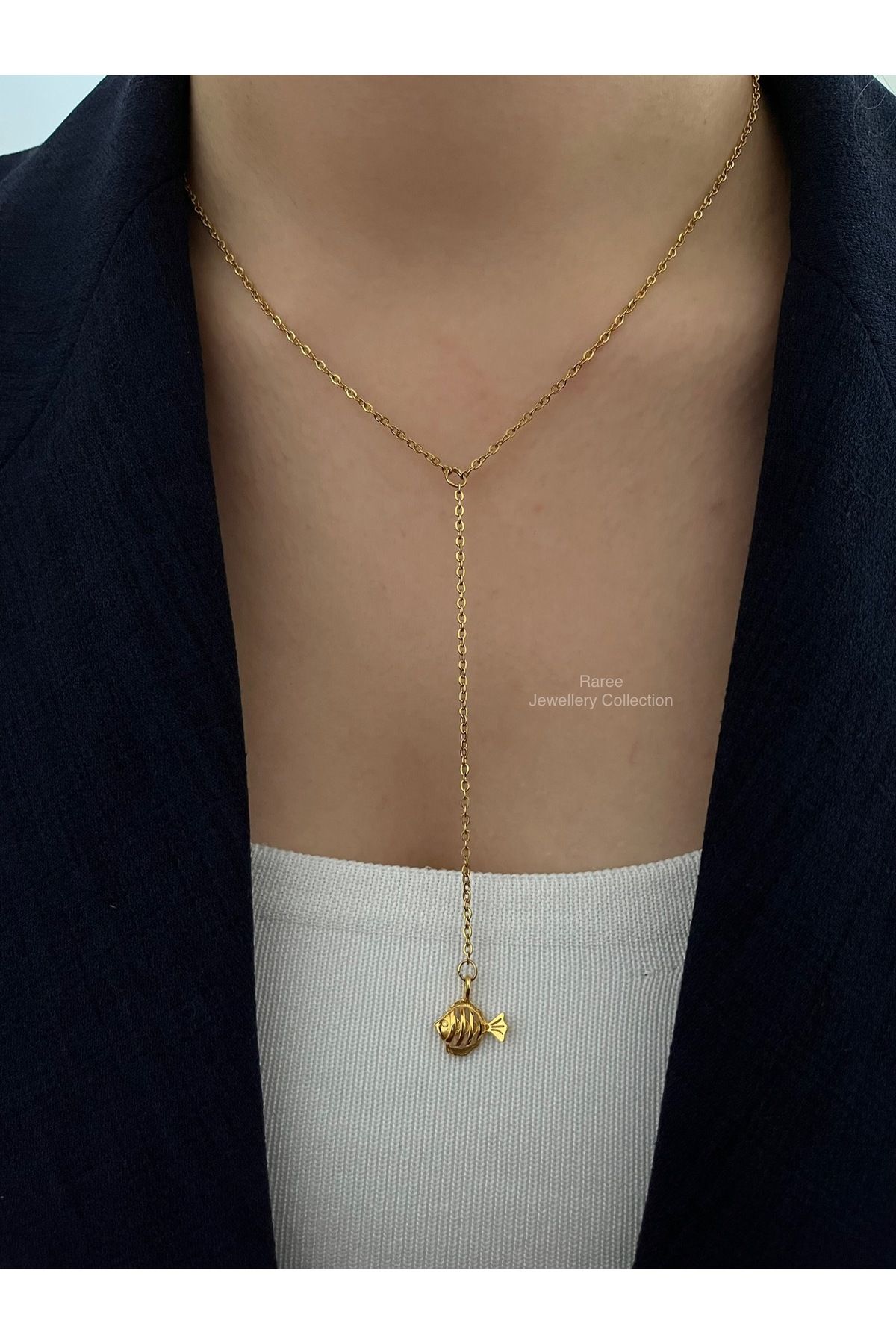 Raree Jewellery Balık detaylı çelik zincirli y kolye