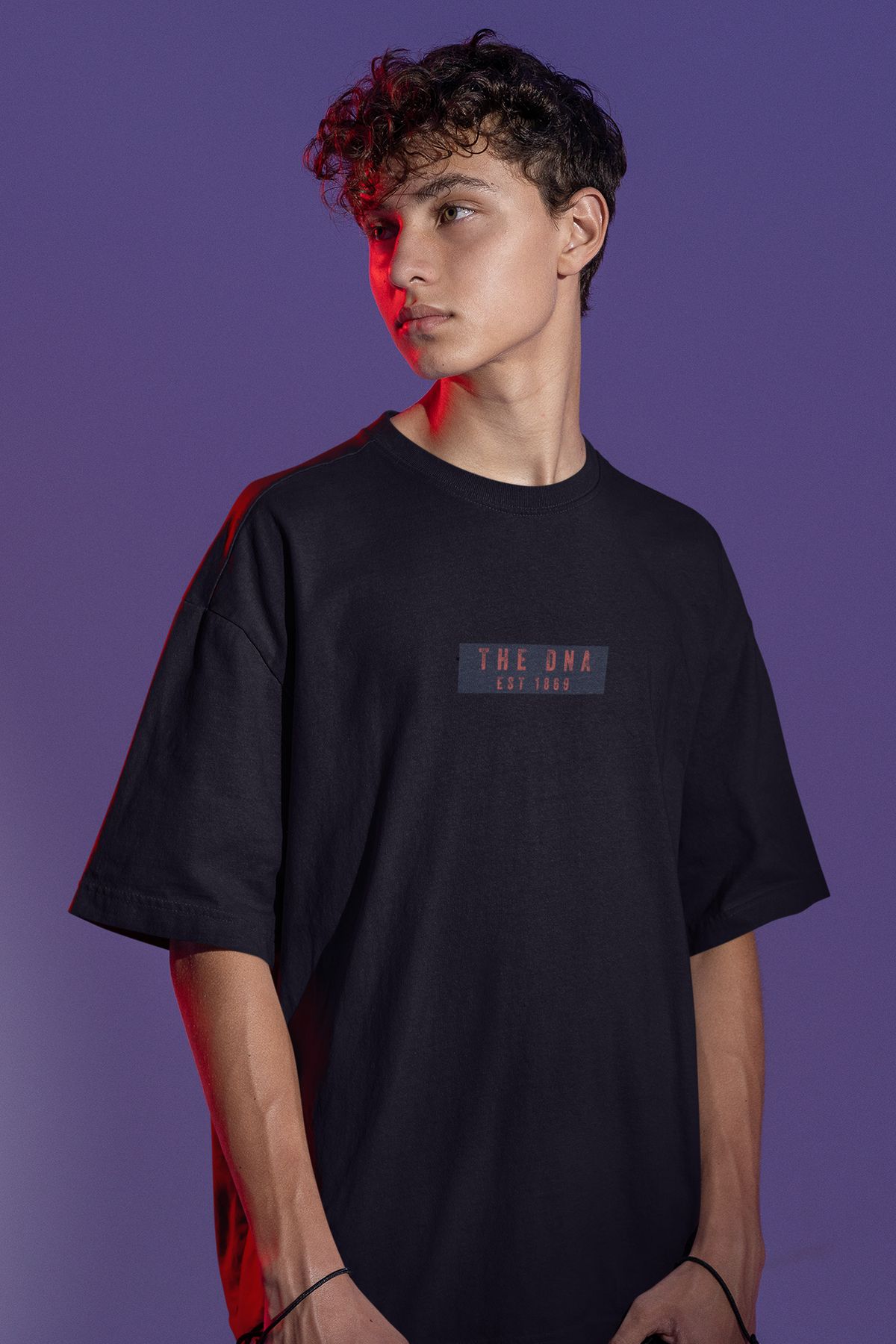 Uniquetex NUBENSE / DENPA-01 - Oversize Unisex DNA Baskılı Siyah Bisiklet Yaka T-shirt (Bilim Tişört)