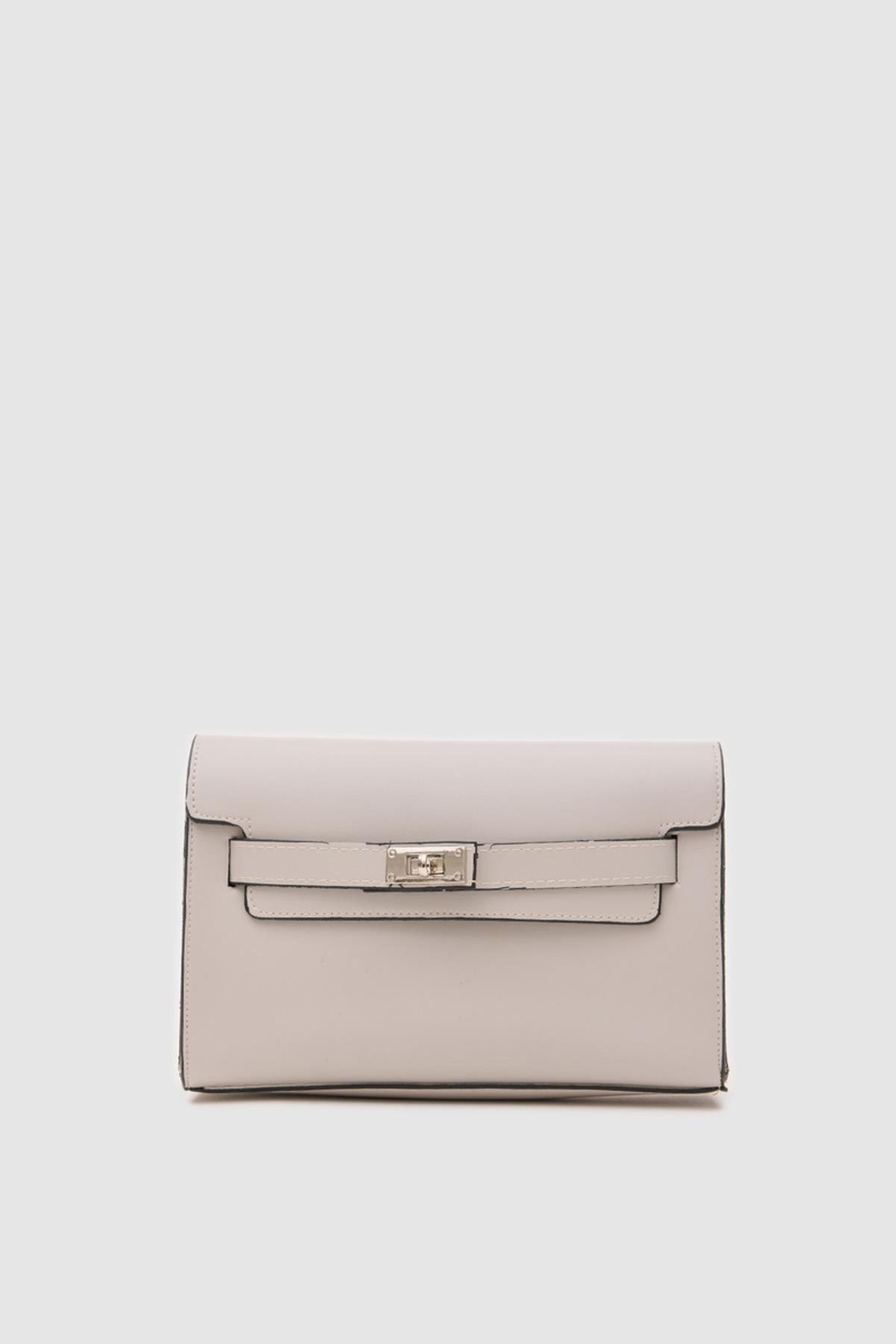 BasQue Kadın Kilit Detaylı Clutch El ve Çapraz Çanta