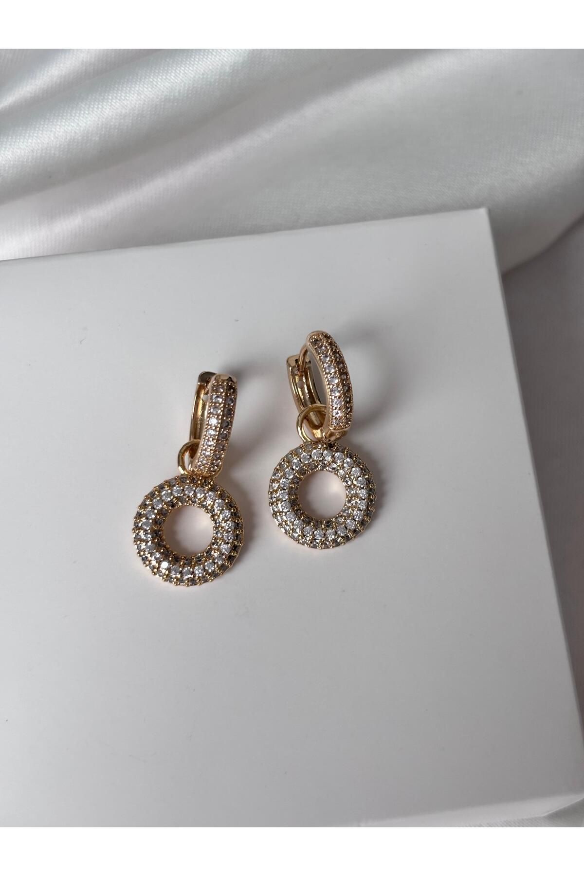 Bellamy Jewelry Taşlı Daire Formlu Küpe