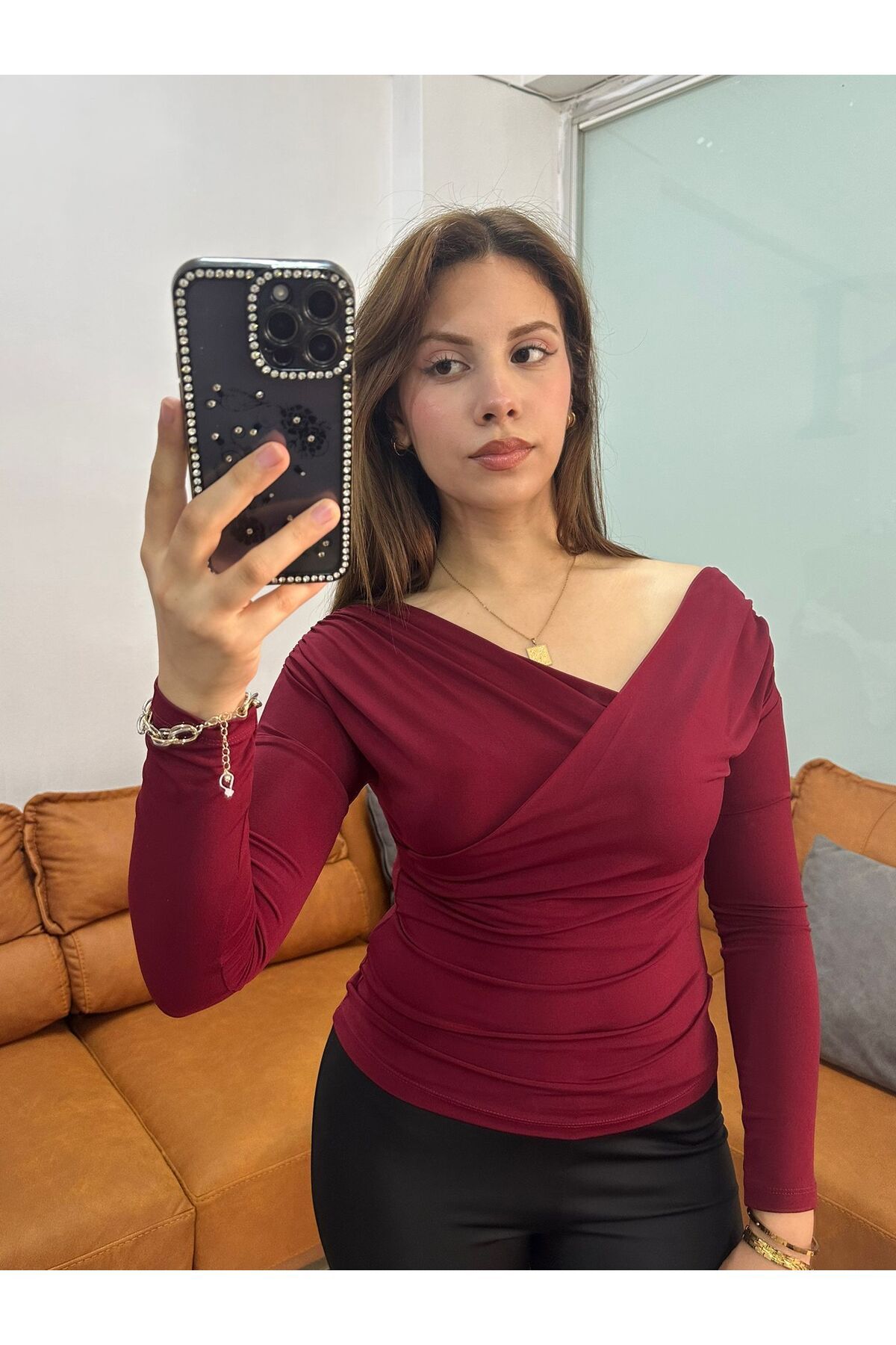 LONELY WOLF Kadın Önü Çapraz Uzun Kollu Sandy Kumaş Bluz 134