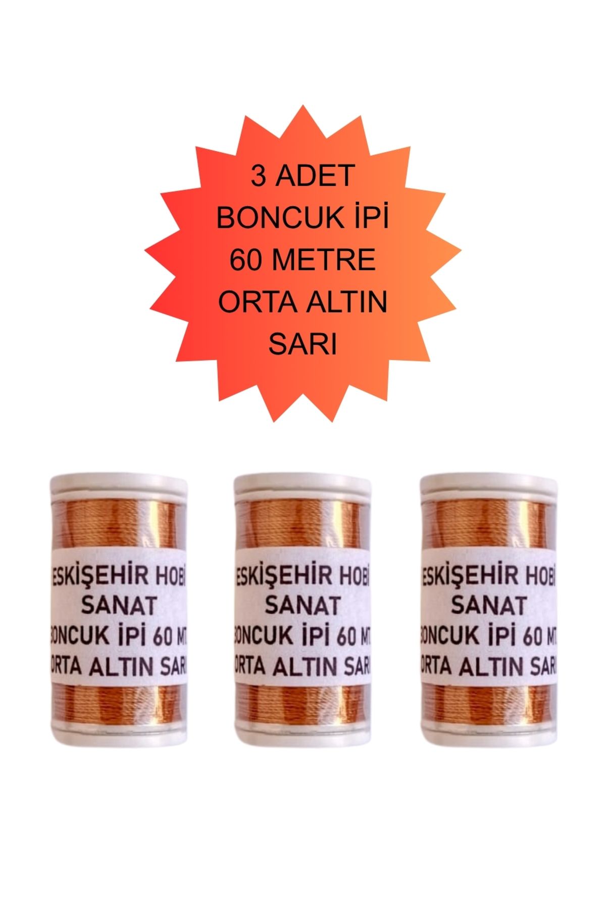 Eskişehir hobi sanat 3 Adet 60 Metre Orta Altın Sarı Renk Kum Boncuk ipi Boncuk İşleme ipi Miyuki ipi