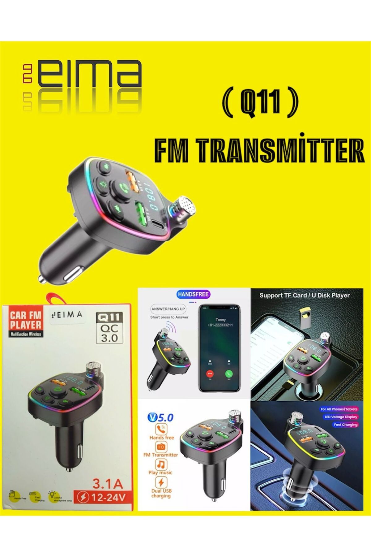 Bestech FM Transmitter Araç Şarj FM Verici Bluetooth Q11