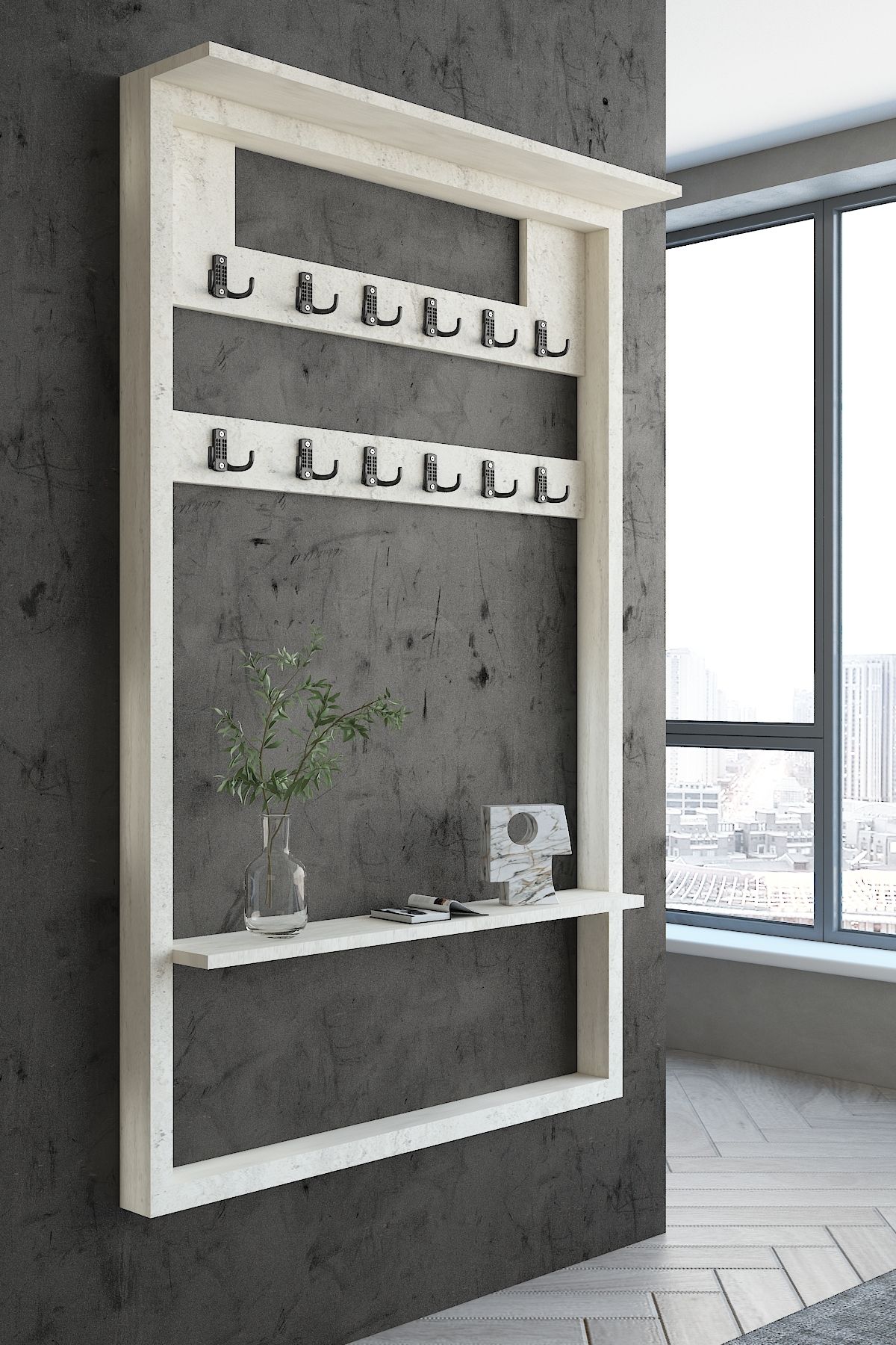 Myniture Home & Living Carnaval Portmanto Dresuar Duvara Monte P22413-8 12 Askılık