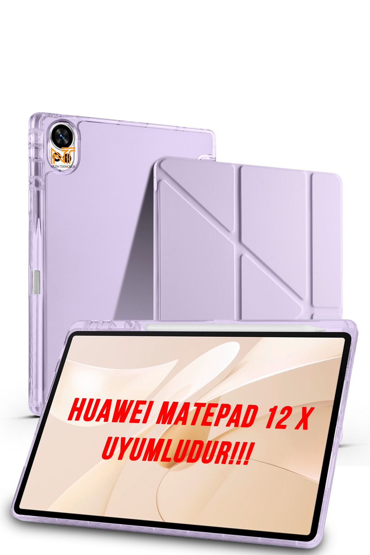 Nezih Case Huawei MatePad 12 X 2025 Uyumlu Trifolding Kalem Bölmeli Arkası Yumuşak Silikon Kılıf