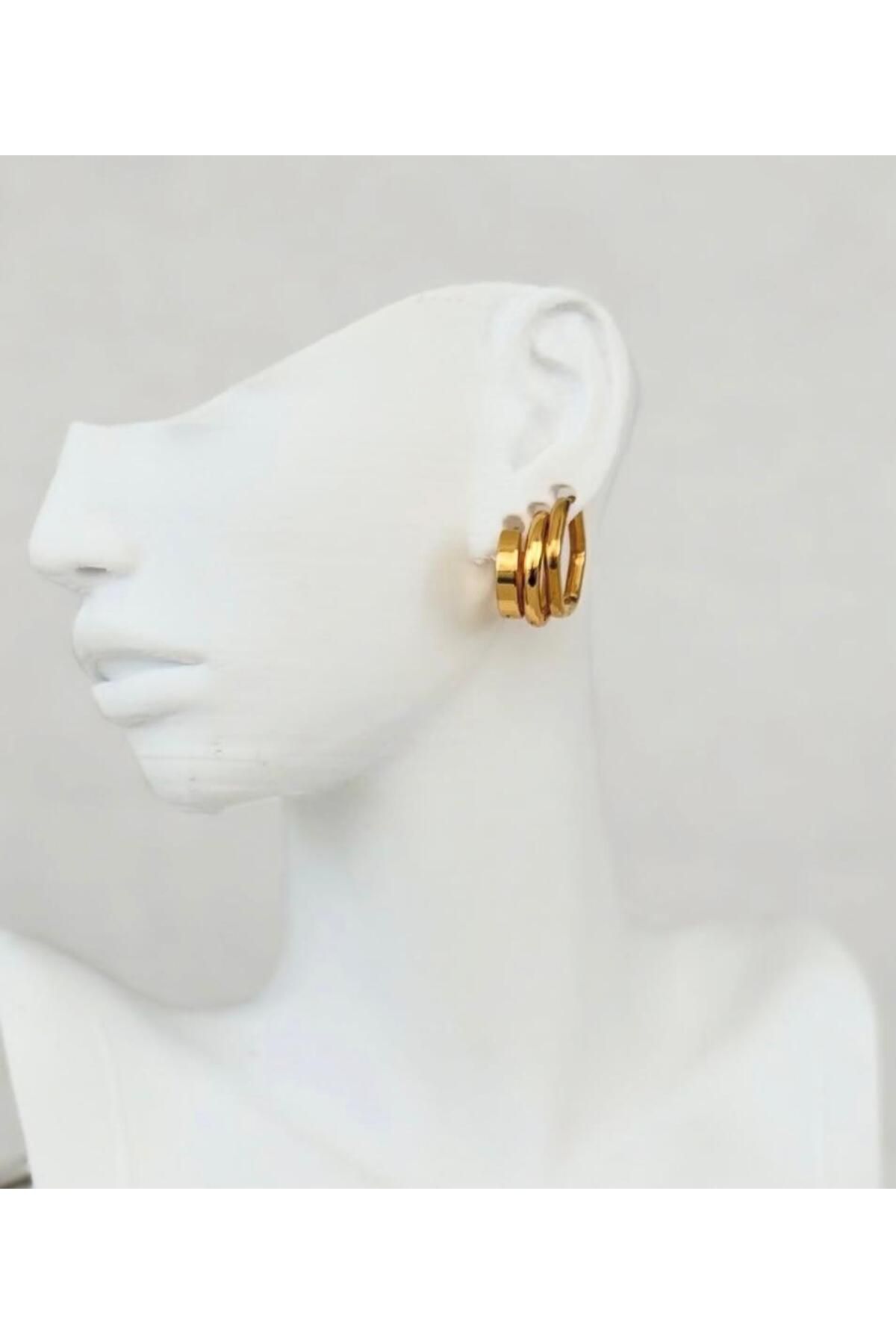 steel stainless Çelik 6´lı Gold Halka Küpe