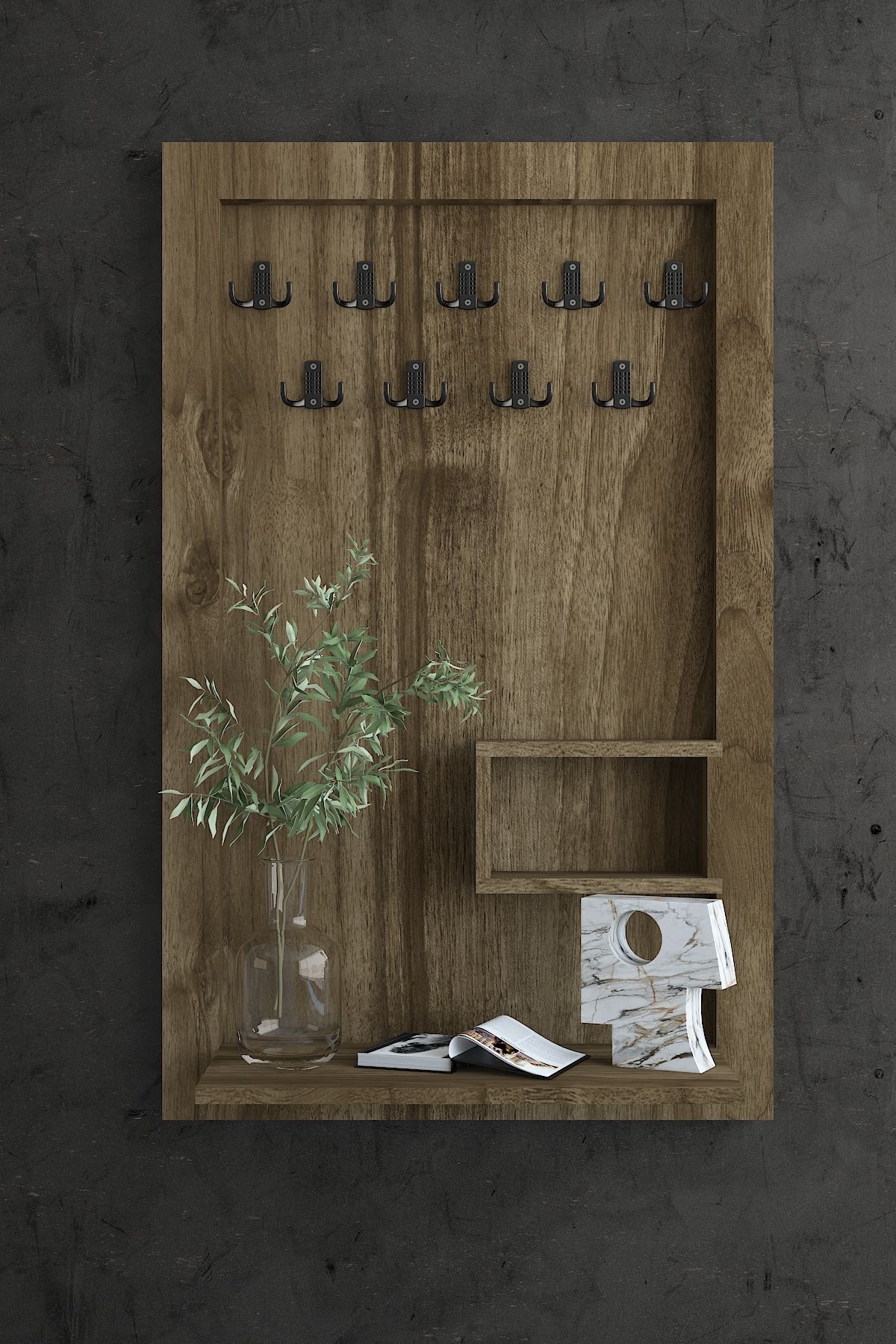 Myniture Home & Living Carnaval Portmanto Dresuar Duvara Monte P22412-2 9 Askılık