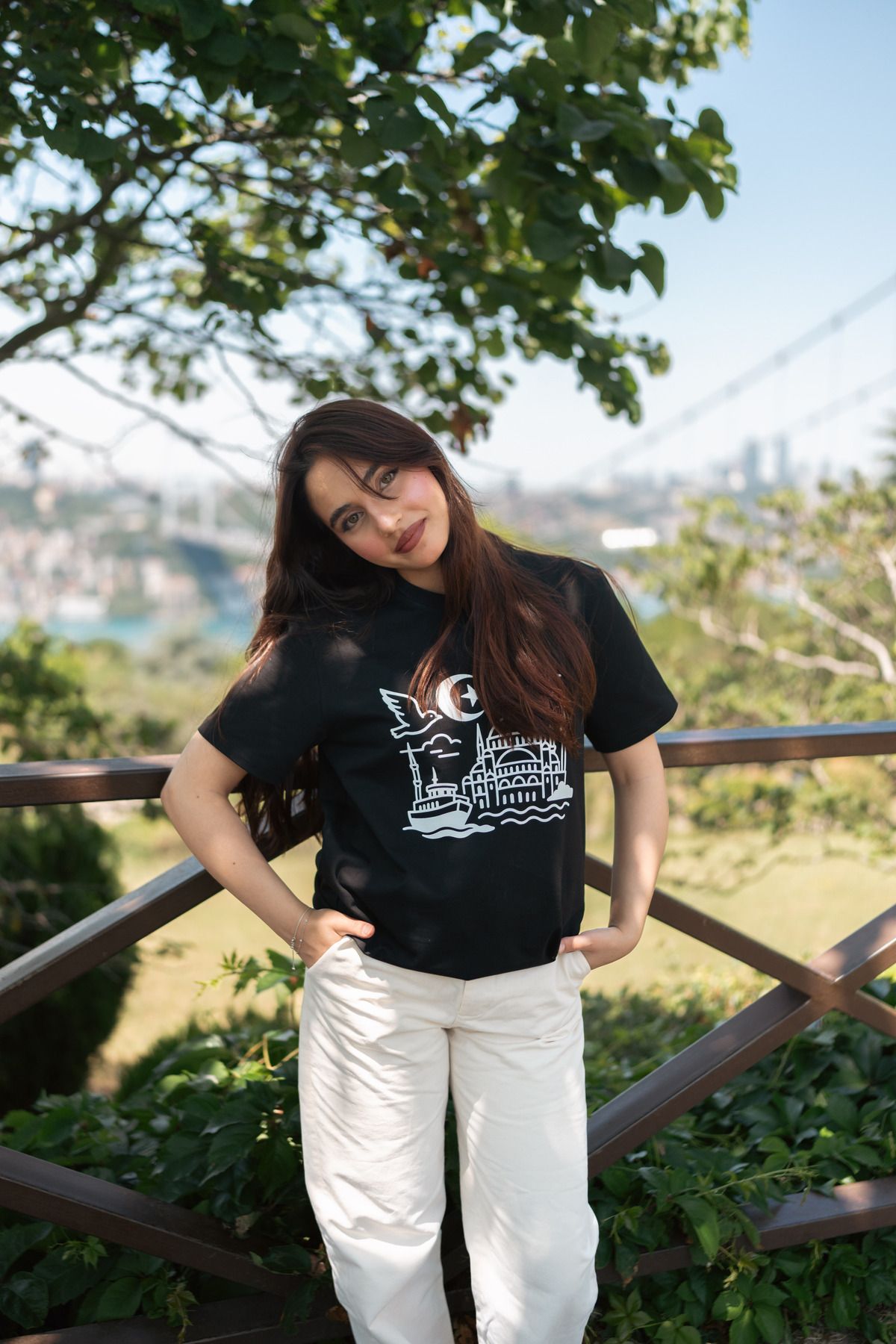 IL LUSSO Istanbul Baskili Bisiklet Yaka Unisex Siyah T-Shirt