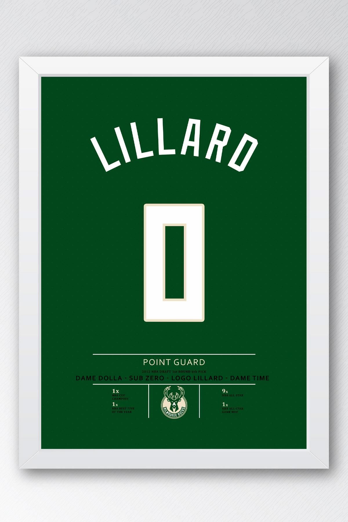 Saturn Damian Lillard Forma Çerçeveli Tablo - NBA Milwaukee Bucks Jersey