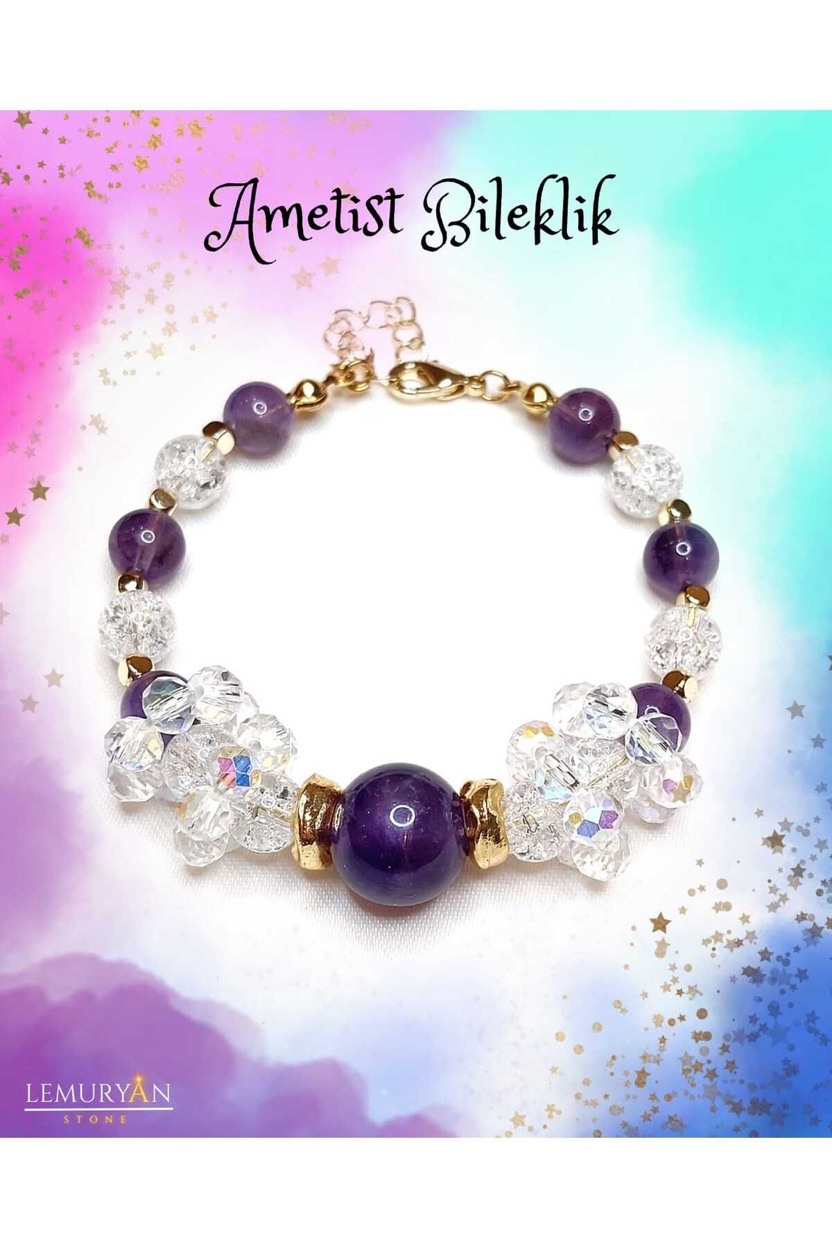 Herkimer Doğal Taş Ametist & Necef Taşı Tasarım Bileklik