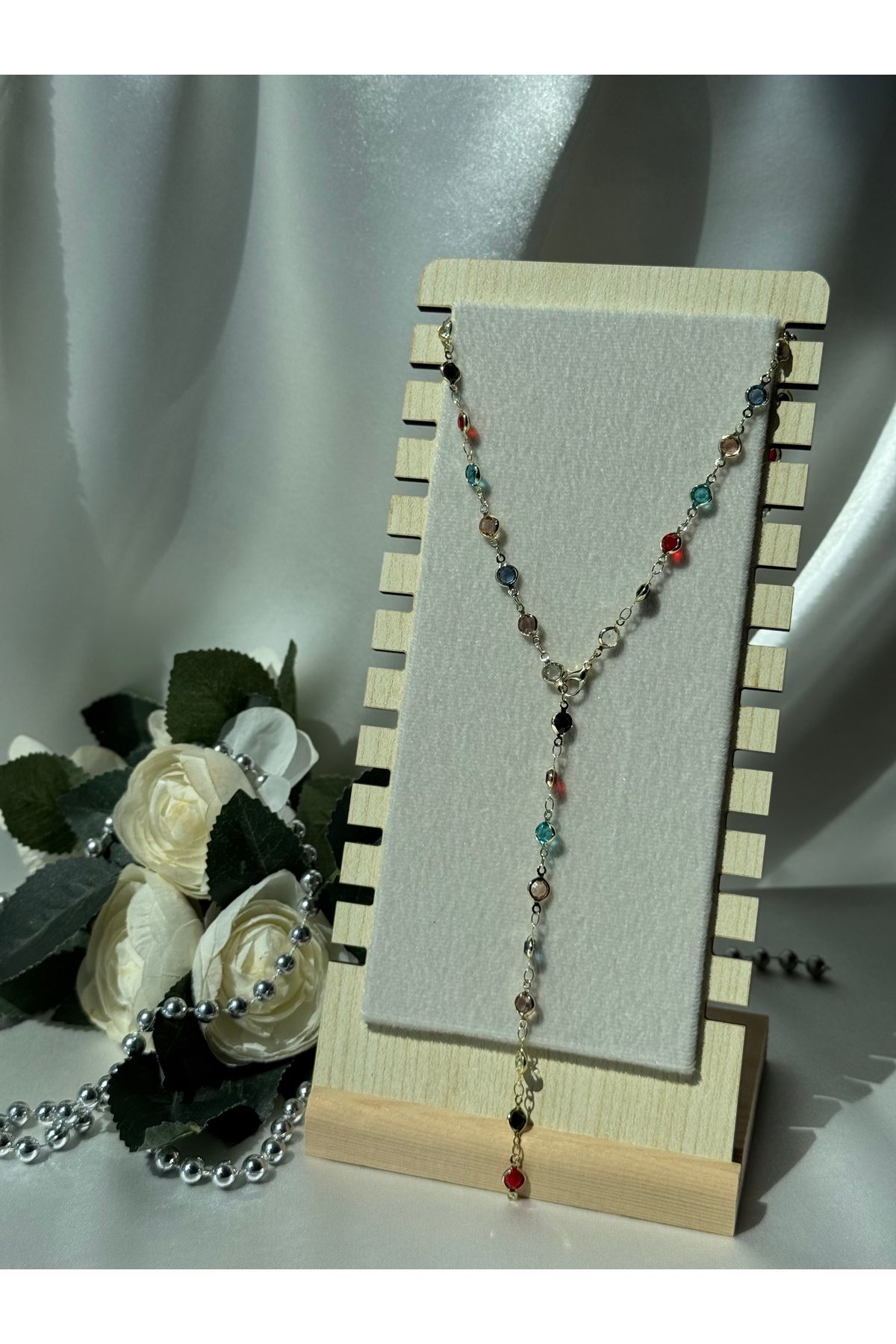 FASHİON JEWELRY Renkli Yuvarlak Zirkon Taşlı Parlak Detaylı Uzun Ayarlanabilir Bijuteri Y Kolye