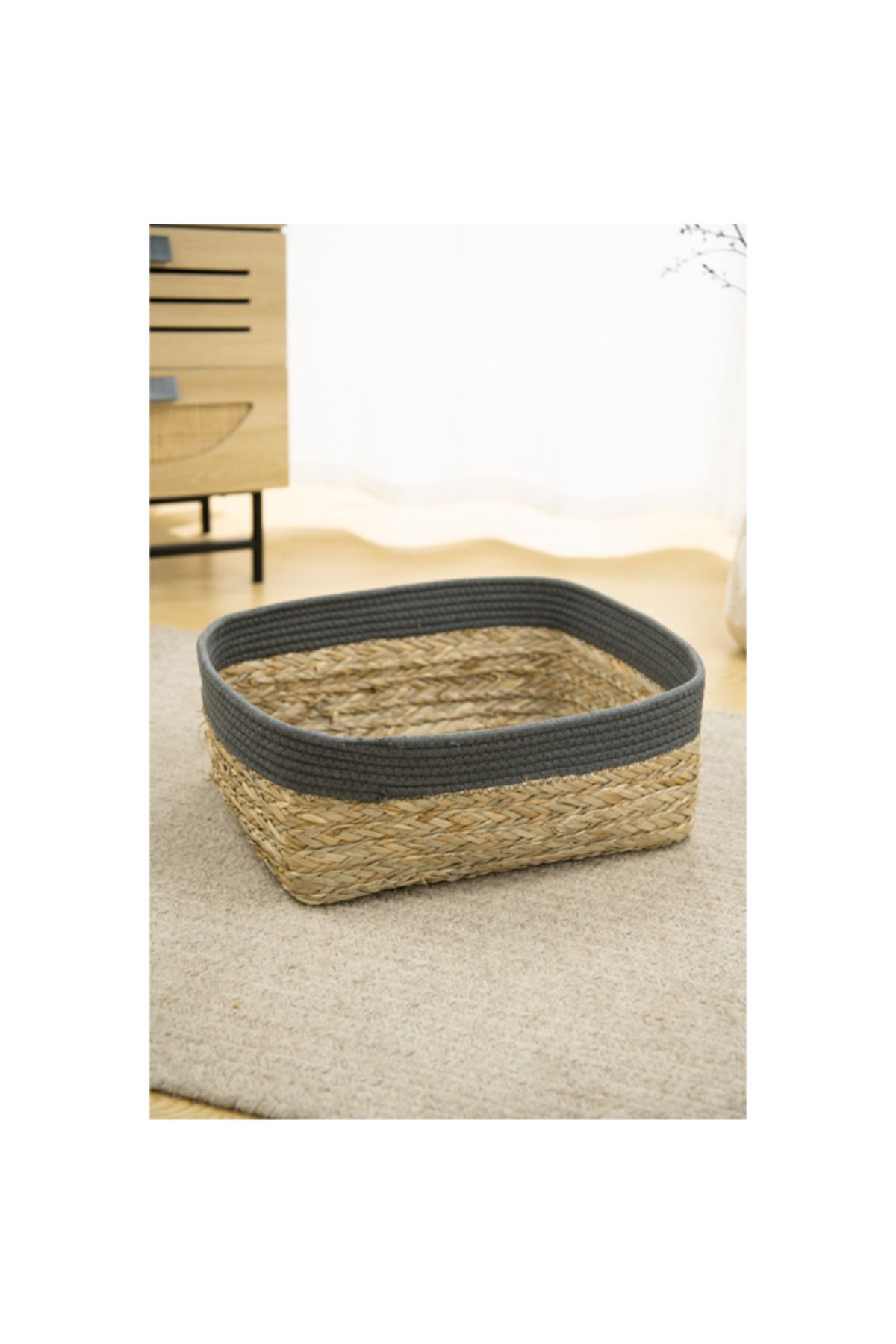 HONEYBEE-Rectangular Shaped Open Top Storage Basket Brown and Grey 2