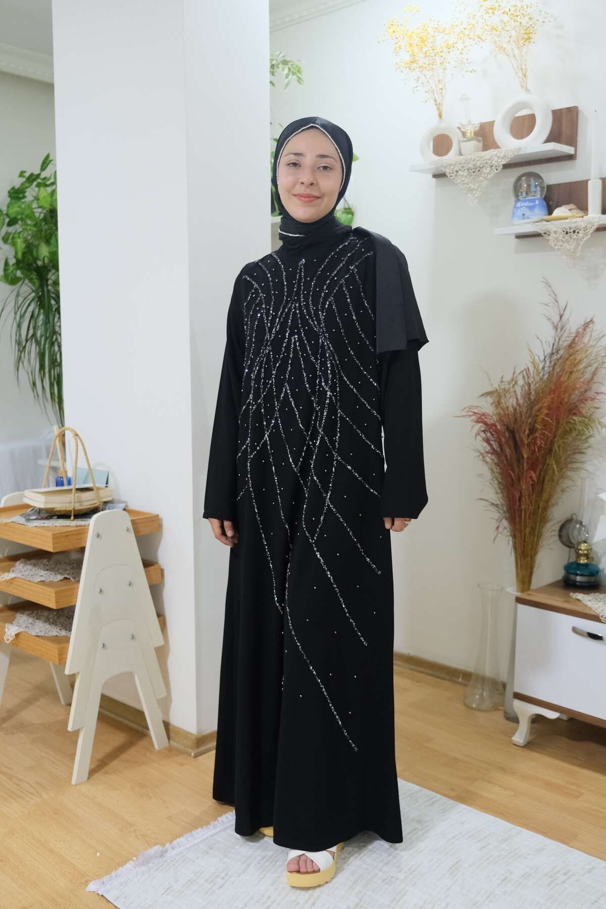 Hakko Tasarım Taş İşlemeli Medine İpeği Tesettür Abiye