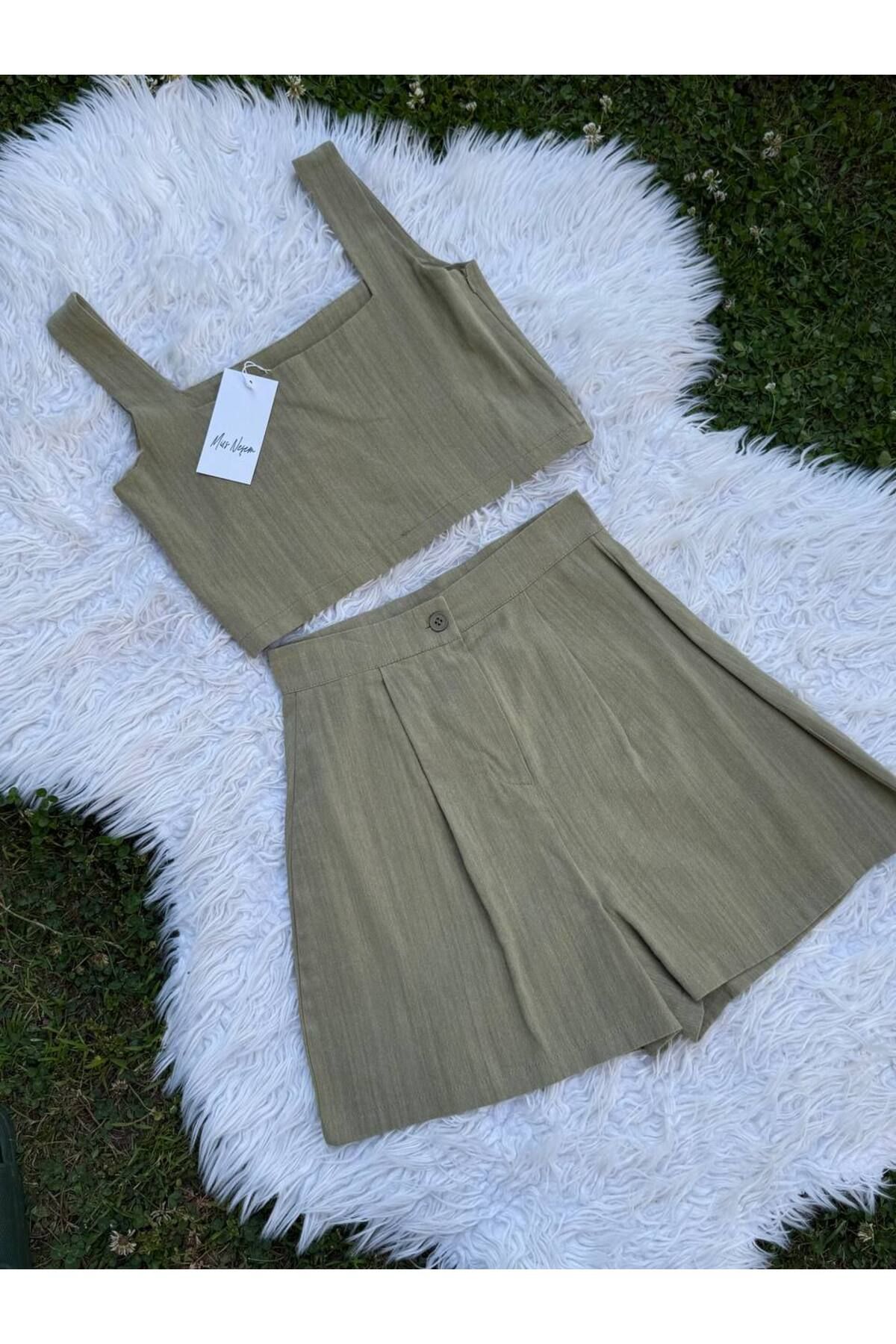 Butik Beyza İthal Keten Kumaş Bluz Şort İkili Takım