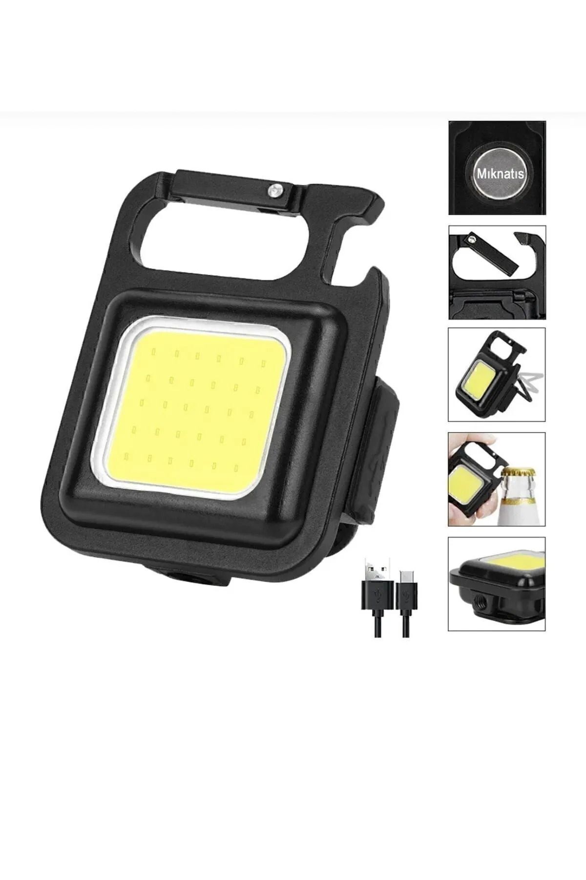 WENTER Mini Led El Feneri Anahtarlık Su Geçirmez Mıknatıslı Şişe Açacağı Usb’li Şarjlı 800mah