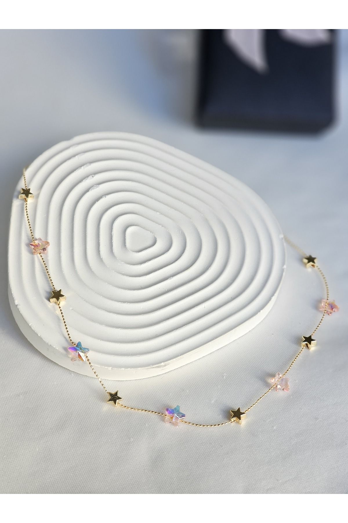 Roya Happiness YILDIZ KOLYE HOLOGRAMLI RENKLİ BONCUK ALTIN RENK DENİZDE KUMDA YAZLIK KOLYE SEVGİLİYE HEDİYE KUTUL