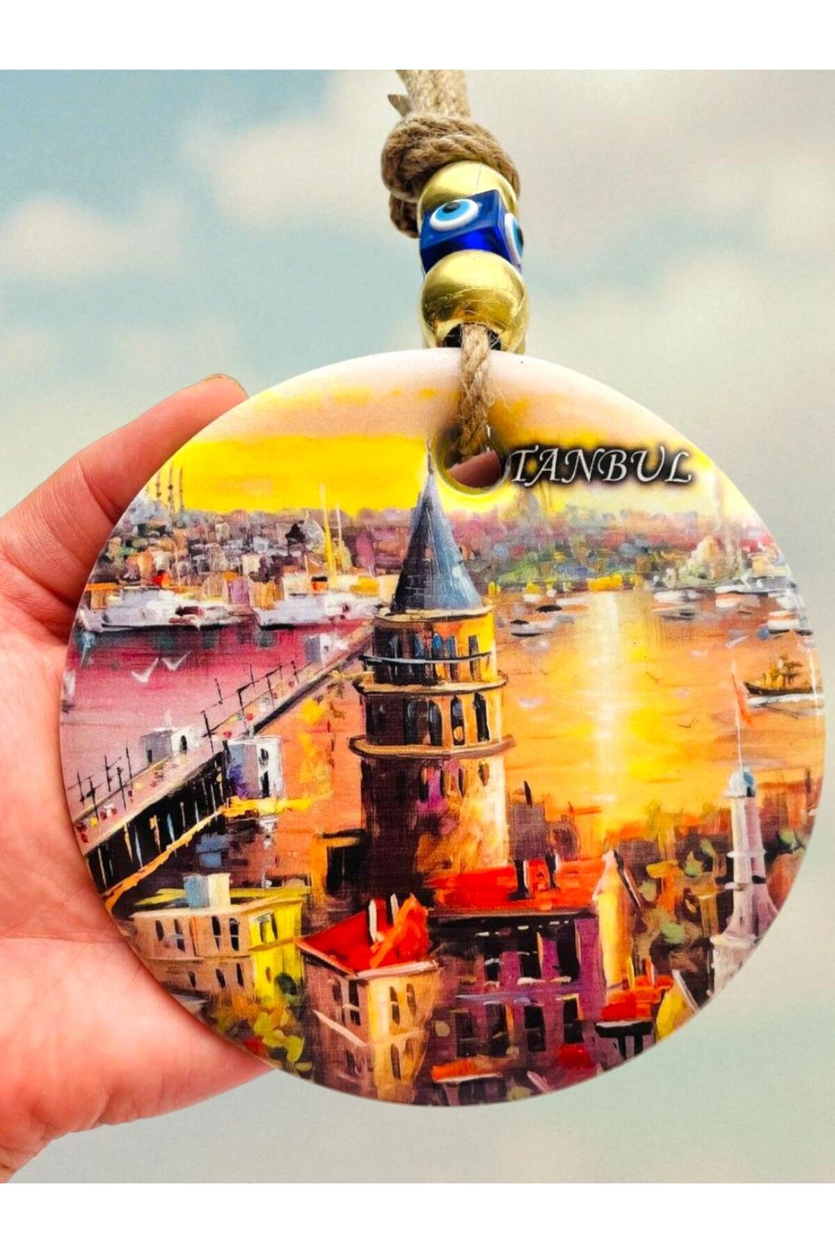 GALATA GIFT Nazar Boncuğu Duvar Balkon Süsü-Aksesuarı, Baskılı Canlı Renkli Cam, Duvar, Kapı Dekorasyonu