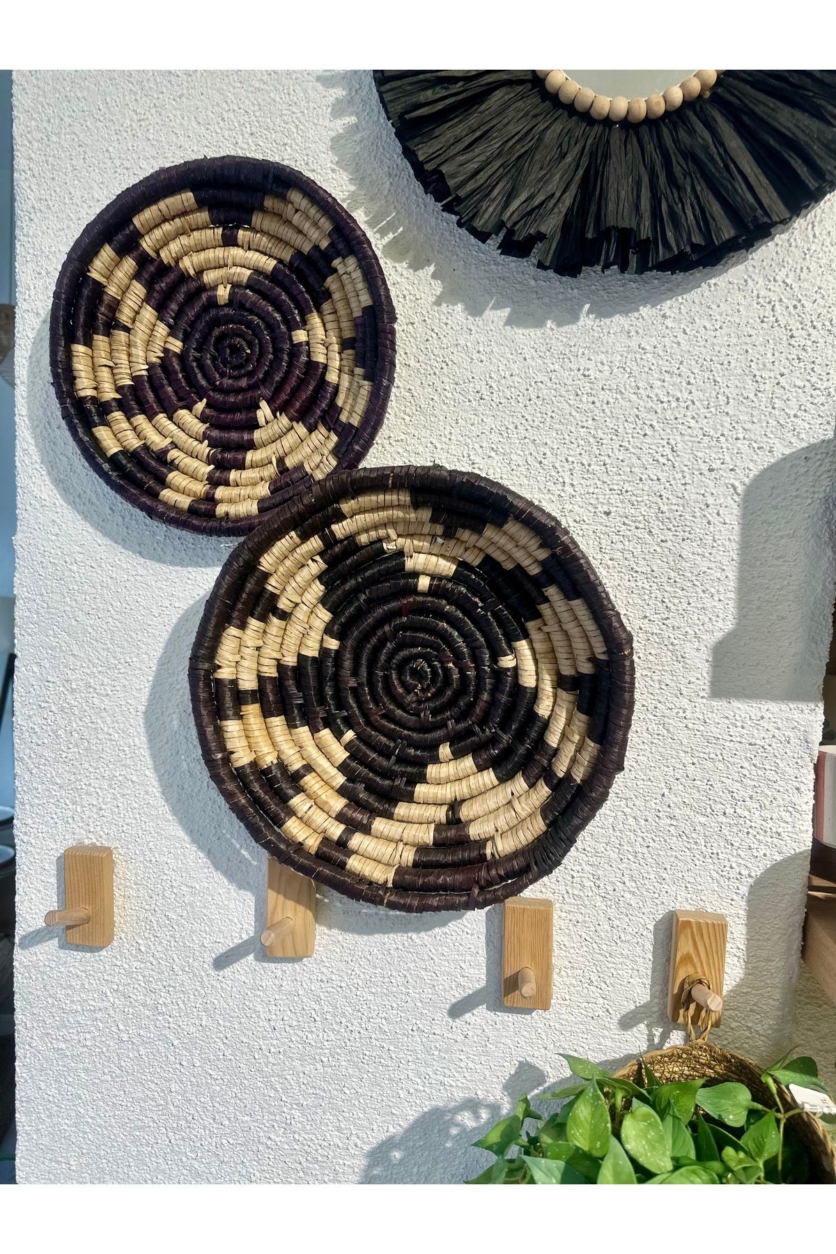 Decamor home 2 li Siyah Bej Rattan Duvar Dekoru