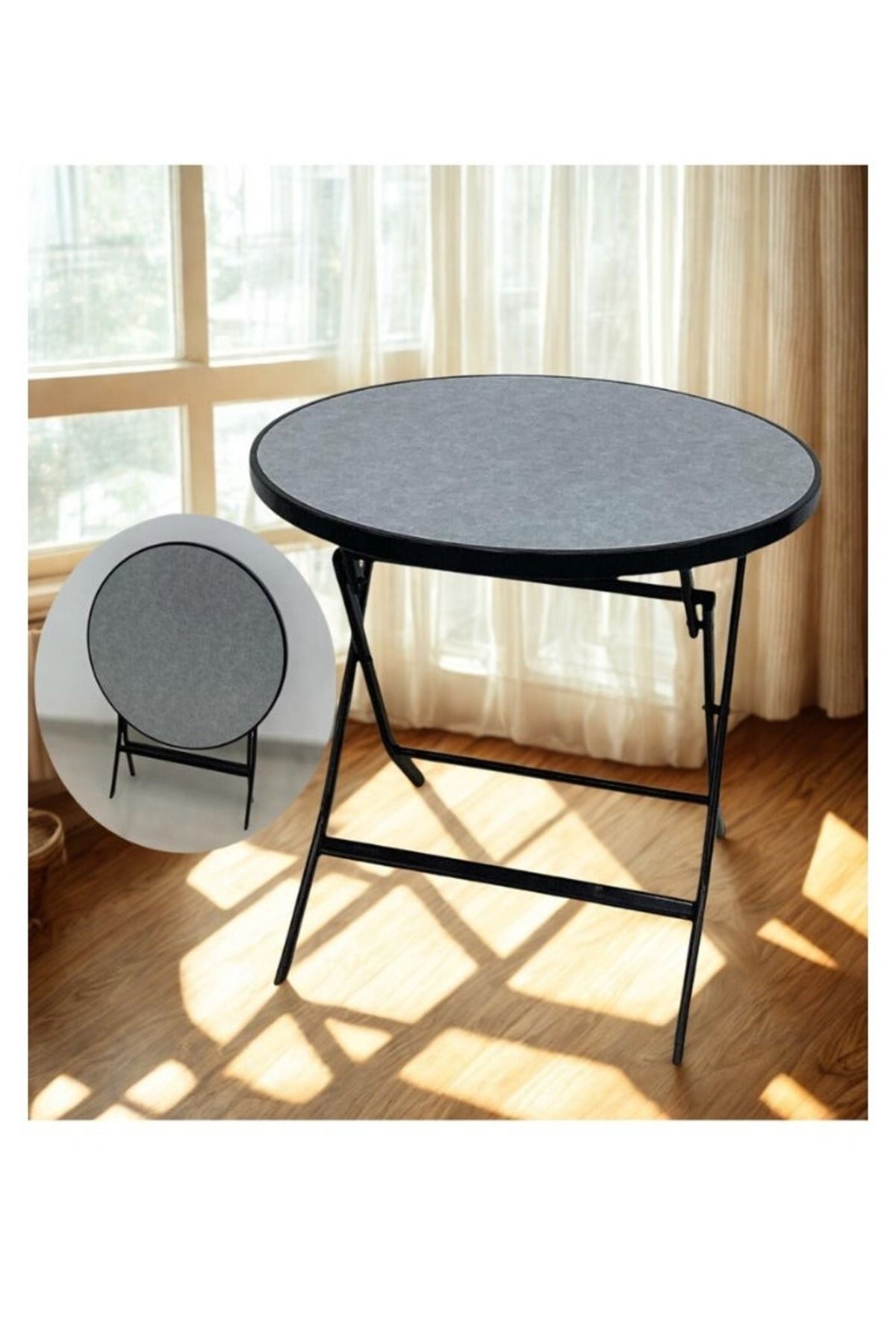 smart home-Round Folding Dining Table - Folding Cafe Table with Fiber Top - 80 x 80 cm - Stylish and Sturdy Design 1
